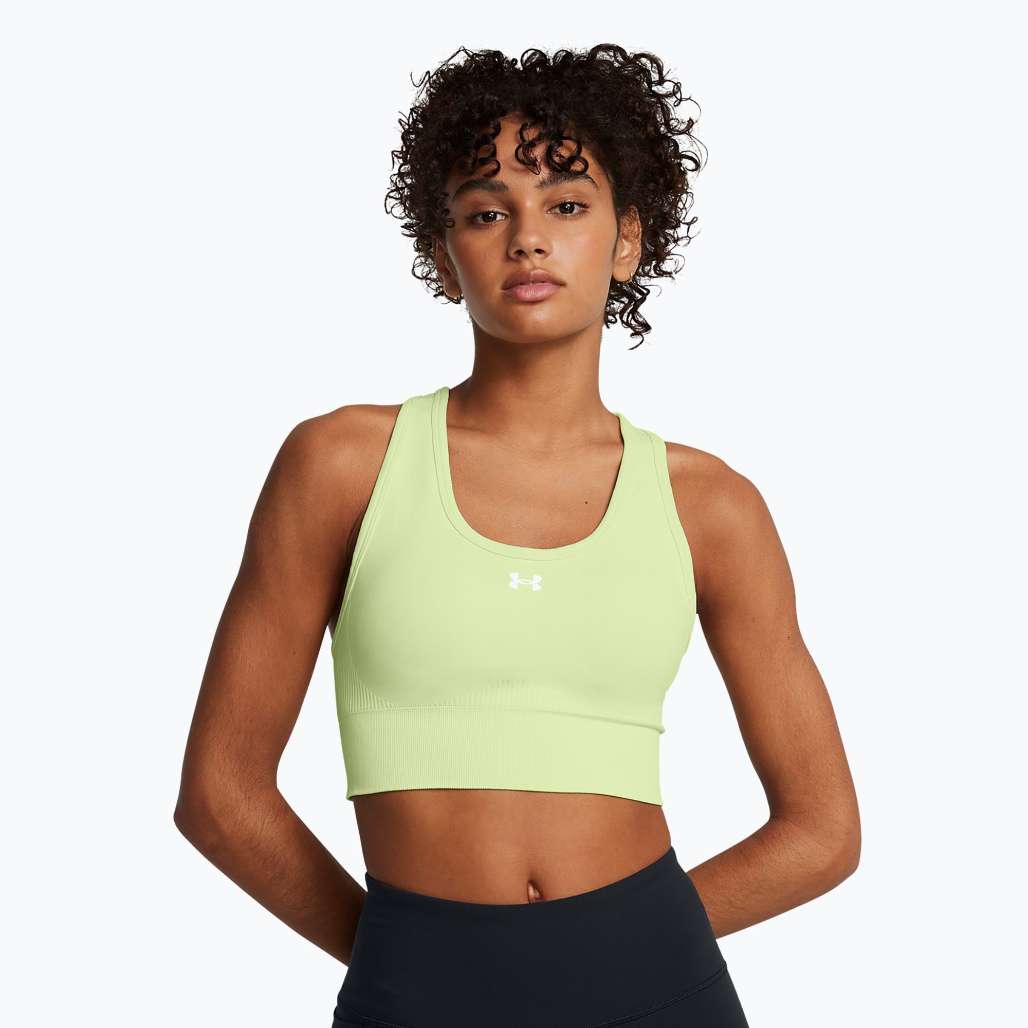 Biustonosz treningowy Under Armour Vanish Seamless Mid Branded retro green/white 