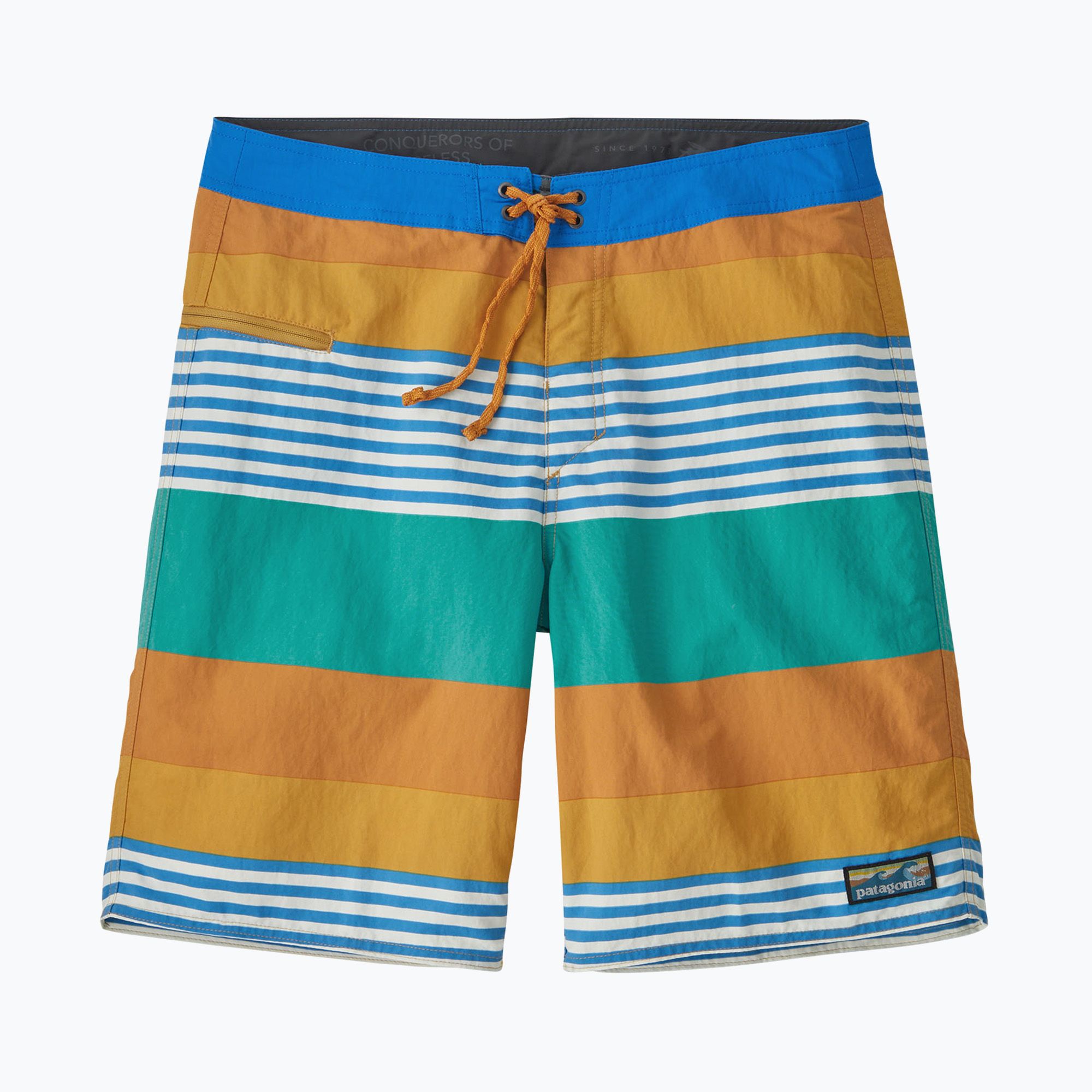 Szorty kąpielowe męskie Patagonia Wavefarer Boardshorts fitz stripe/pufferfish gold 
