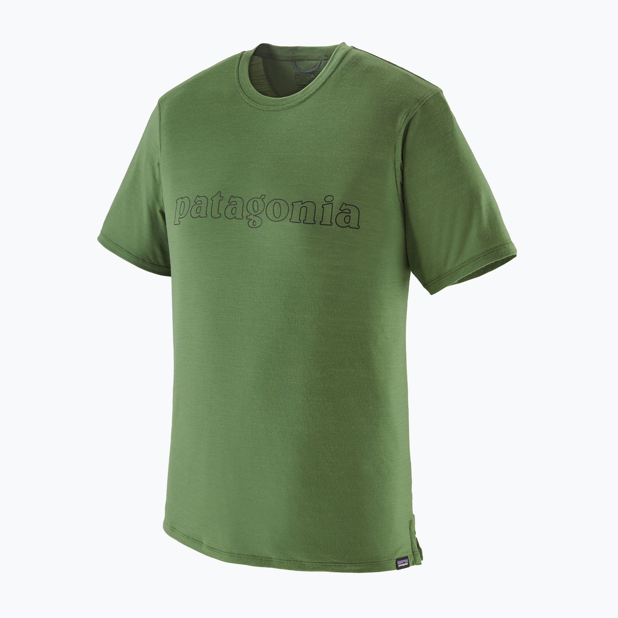Koszulka męska Patagonia Cap Cool Merino Blend Graphic Shirt outline text logo/terrain green 