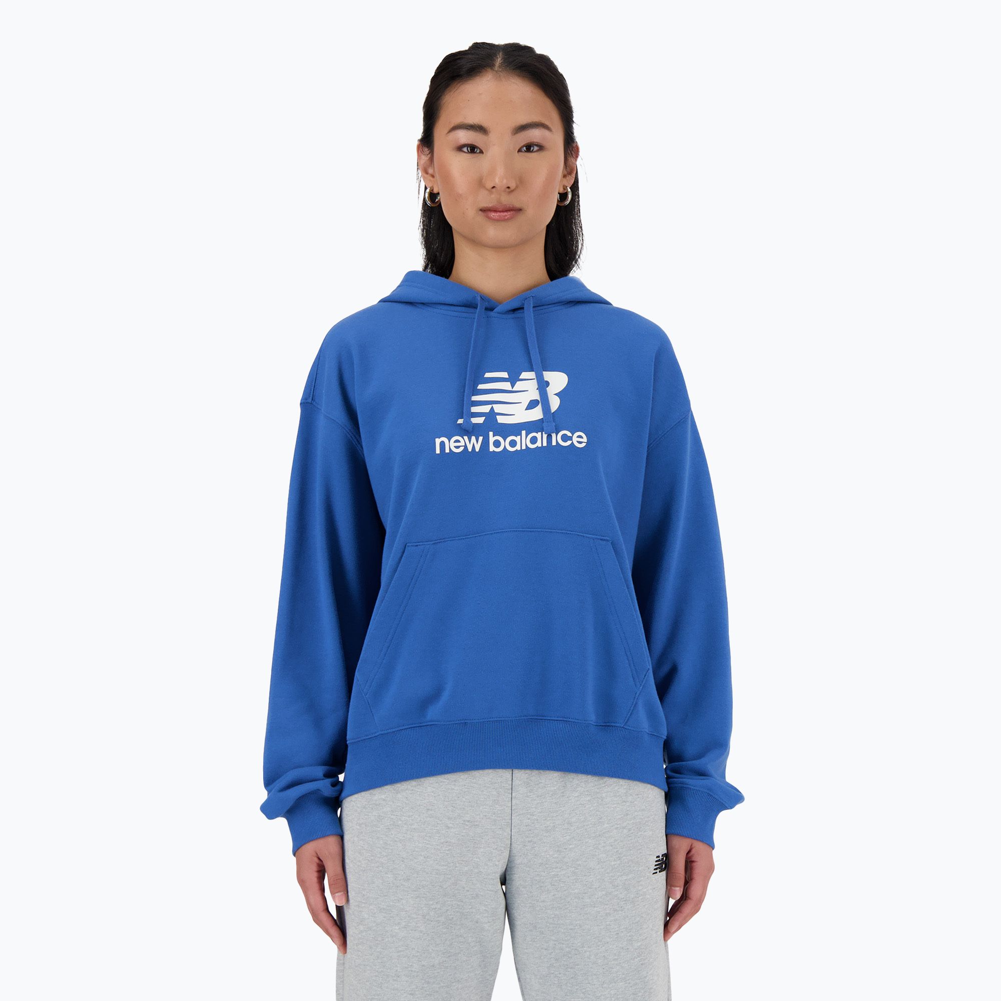 Bluza damska New Balance French Terry Stacked Logo Hoodie blueagat 