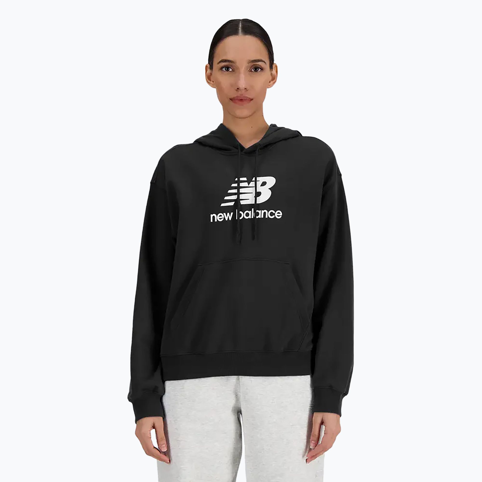 Bluza damska New Balance French Terry Stacked Logo Hoodie black 