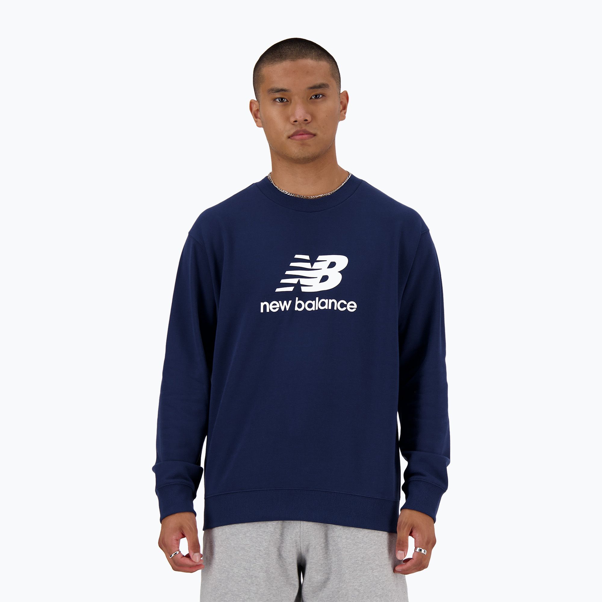 Bluza męska New Balance Stacked Logo French Terry Crew nb navy 