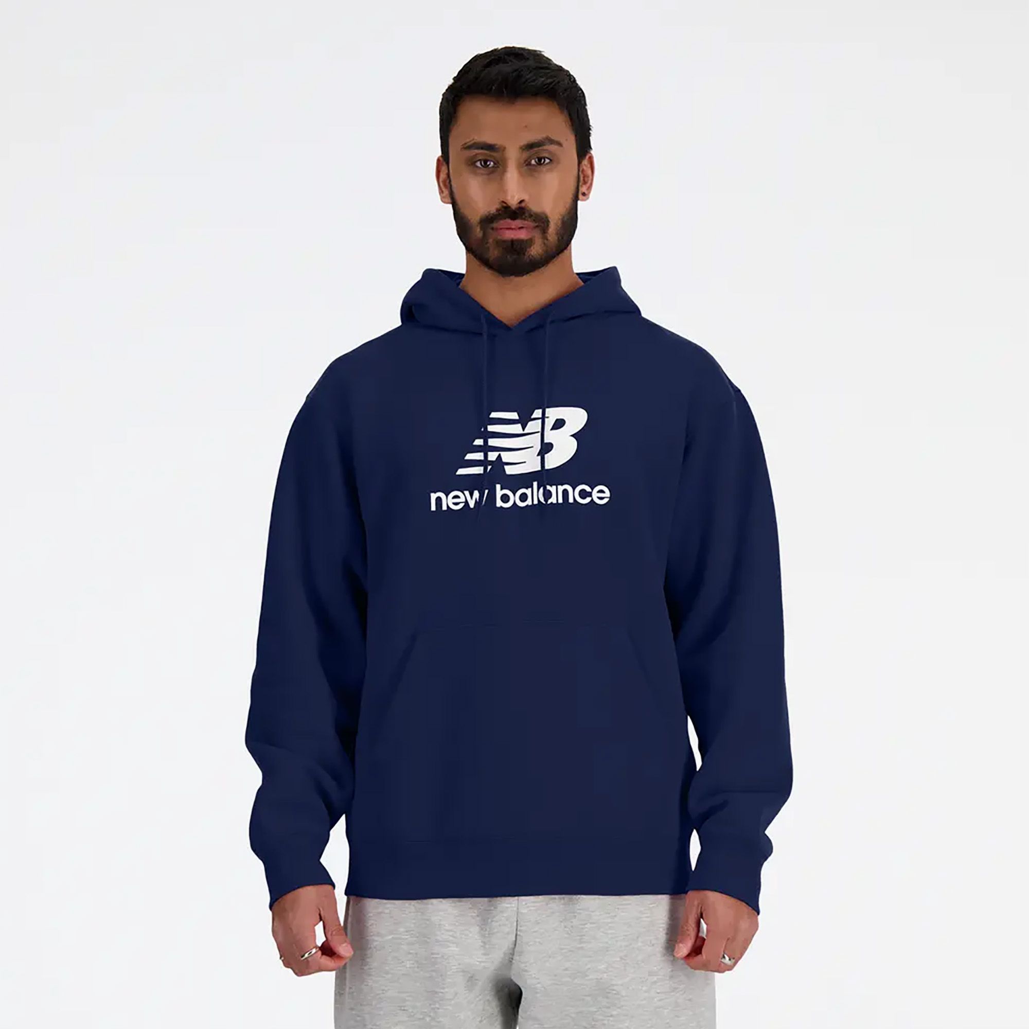 Bluza męska New Balance Stacked Logo French Terry Hoodie navy 