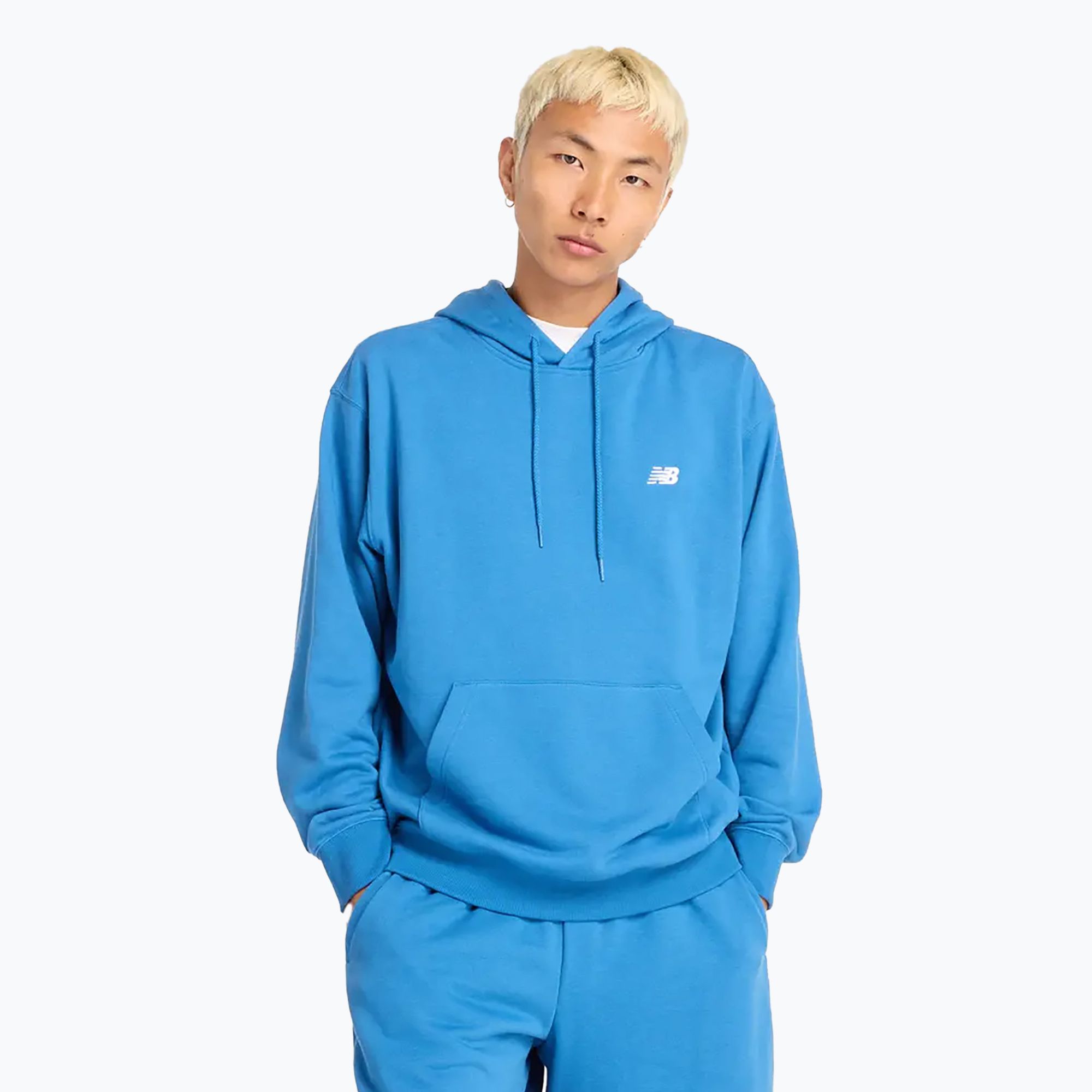 Bluza męska New Balance Small Logo French Terry Hoodie blue agate 