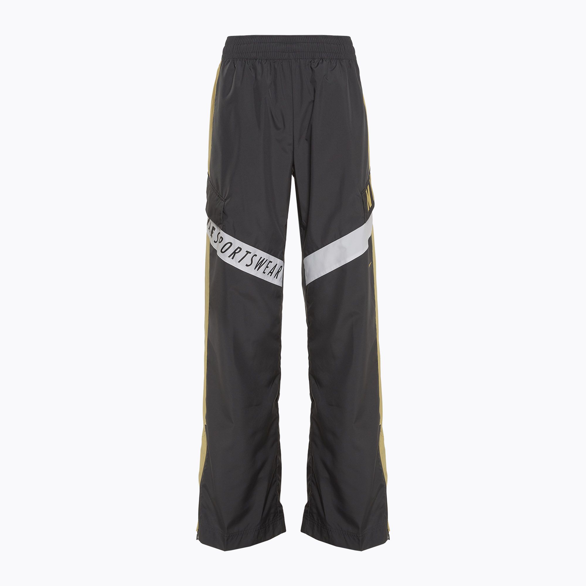 Spodnie damskie Nike Sportswear Woven High-Waisted dark smoke grey/saturn gold/white 