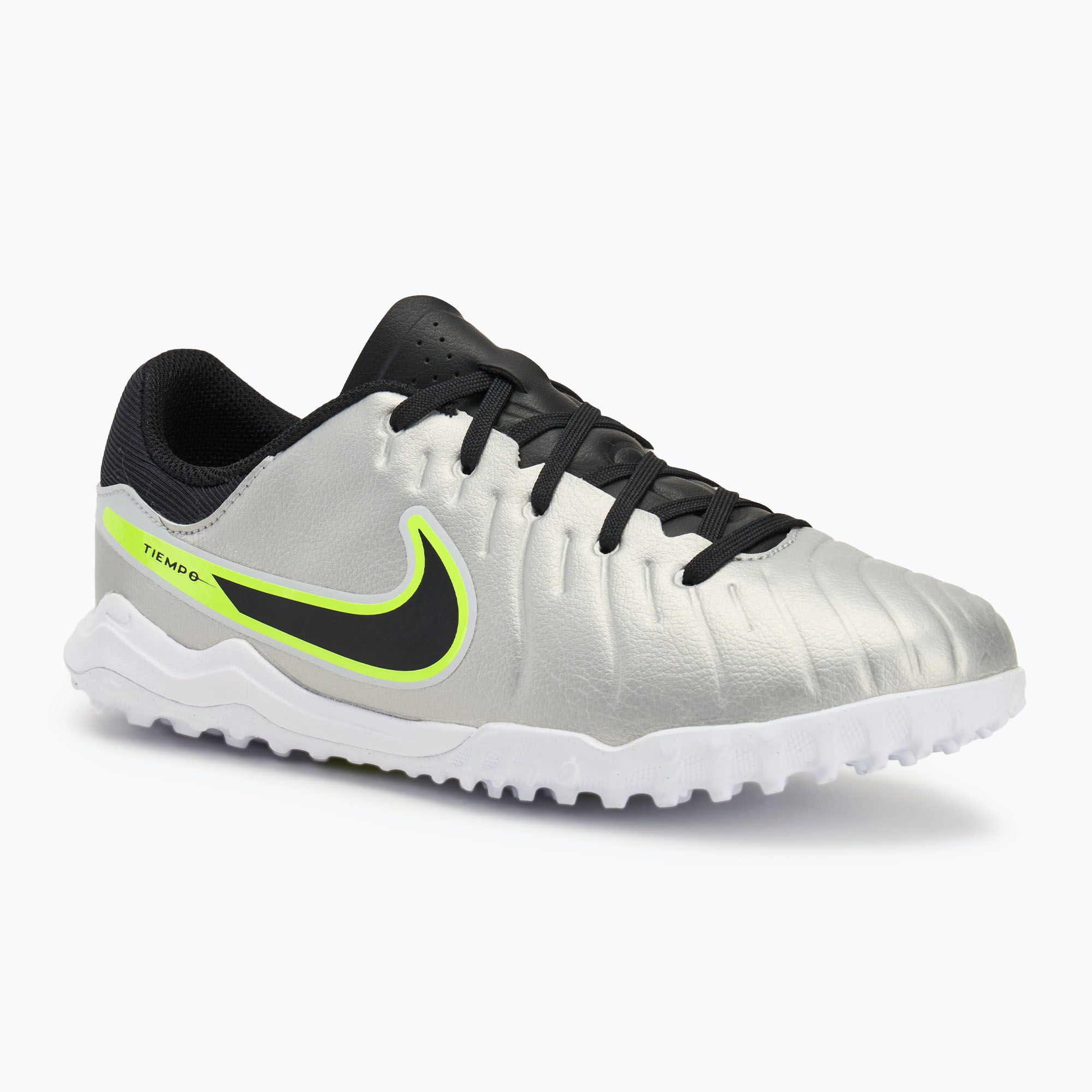 Buty piłkarskie dziecięce Nike Tiempo Legend 10 Academy TF metallic silver/volt/black 