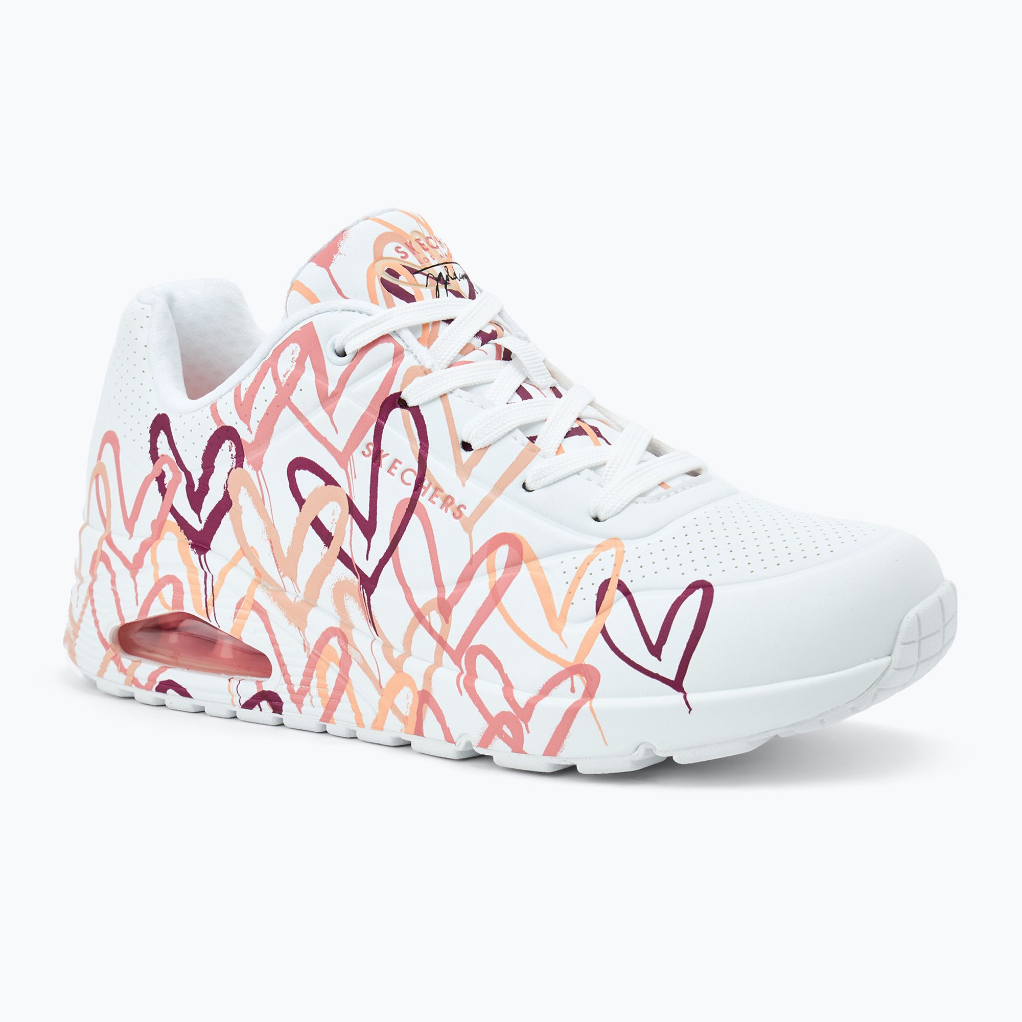 Buty damskie SKECHERS JGoldcrown Uno Spread The Love white/coral 