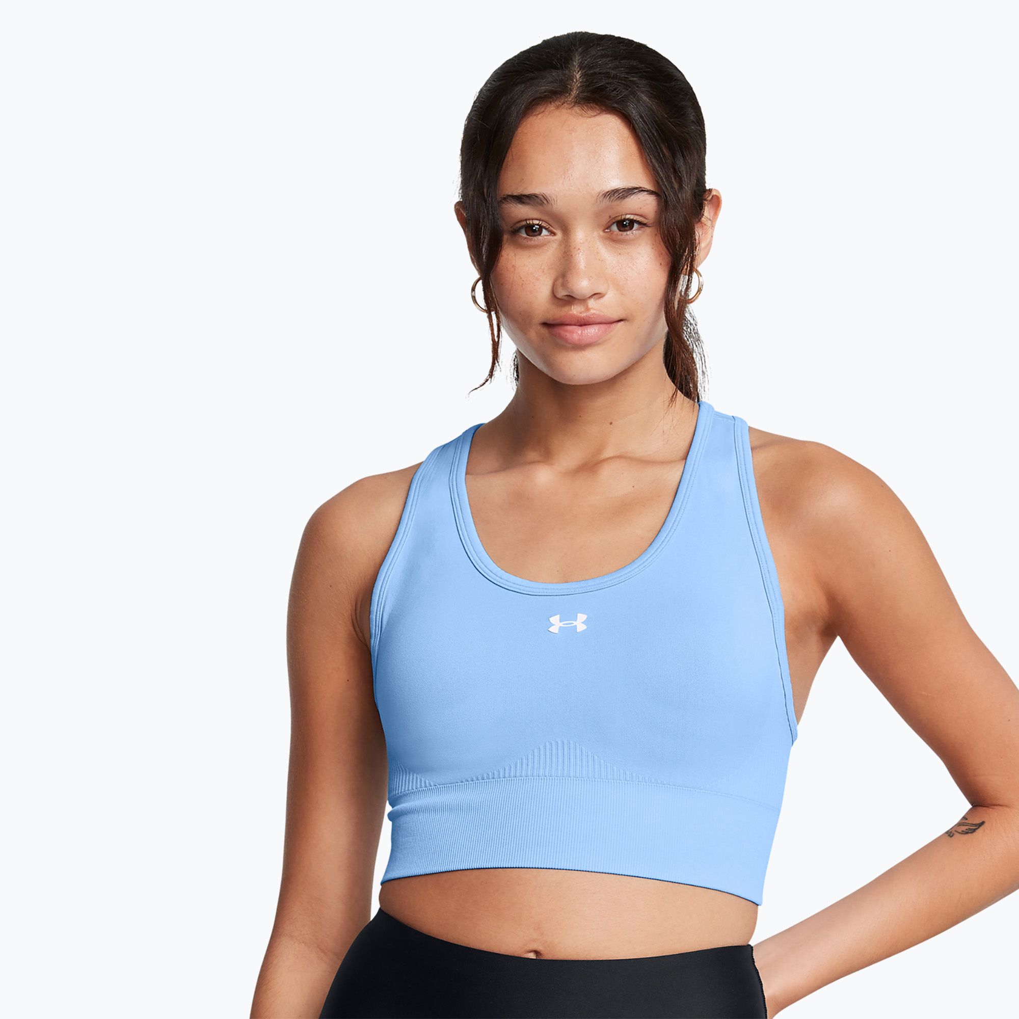 Biustonosz treningowy Under Armour Vanish Seamless Mid Branded horizon blue/white 