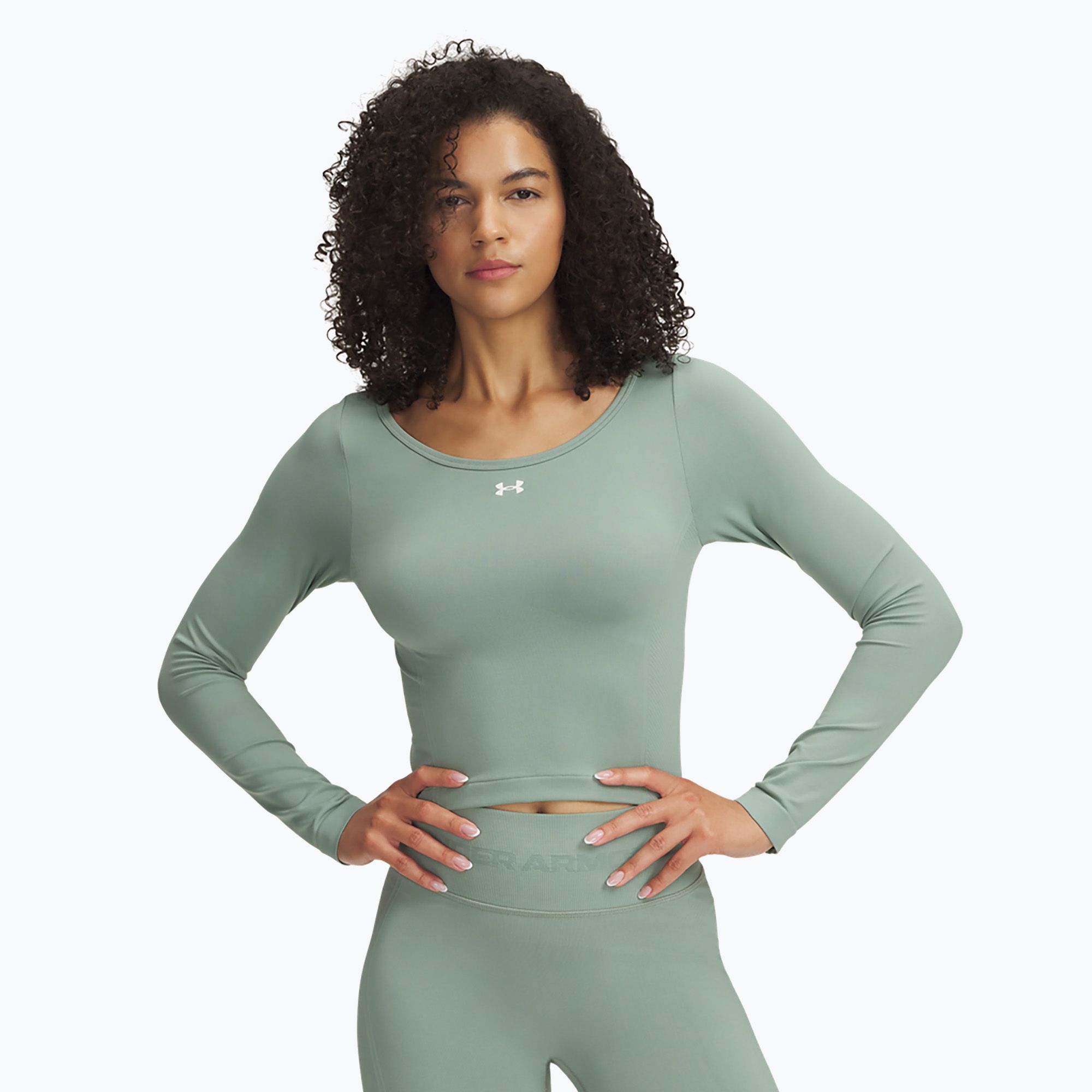 Longsleeve treningowy damski Under Armour Train Seamless silica green/white 