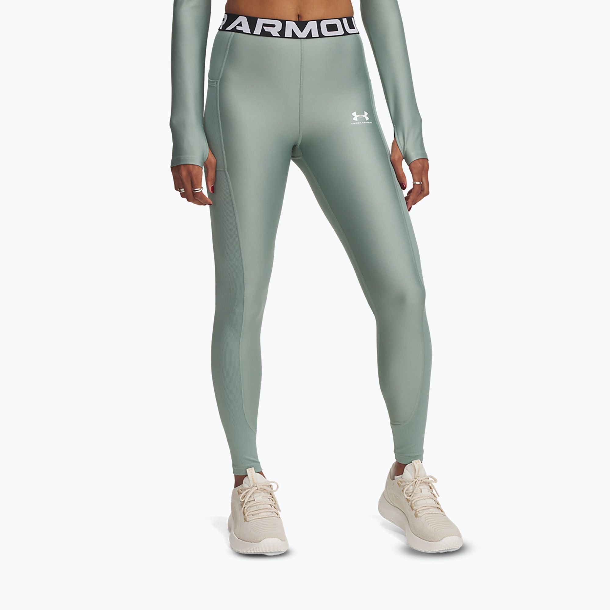 Legginsy damskie Under Armour HeatGear Rib silica green/silica green/white 