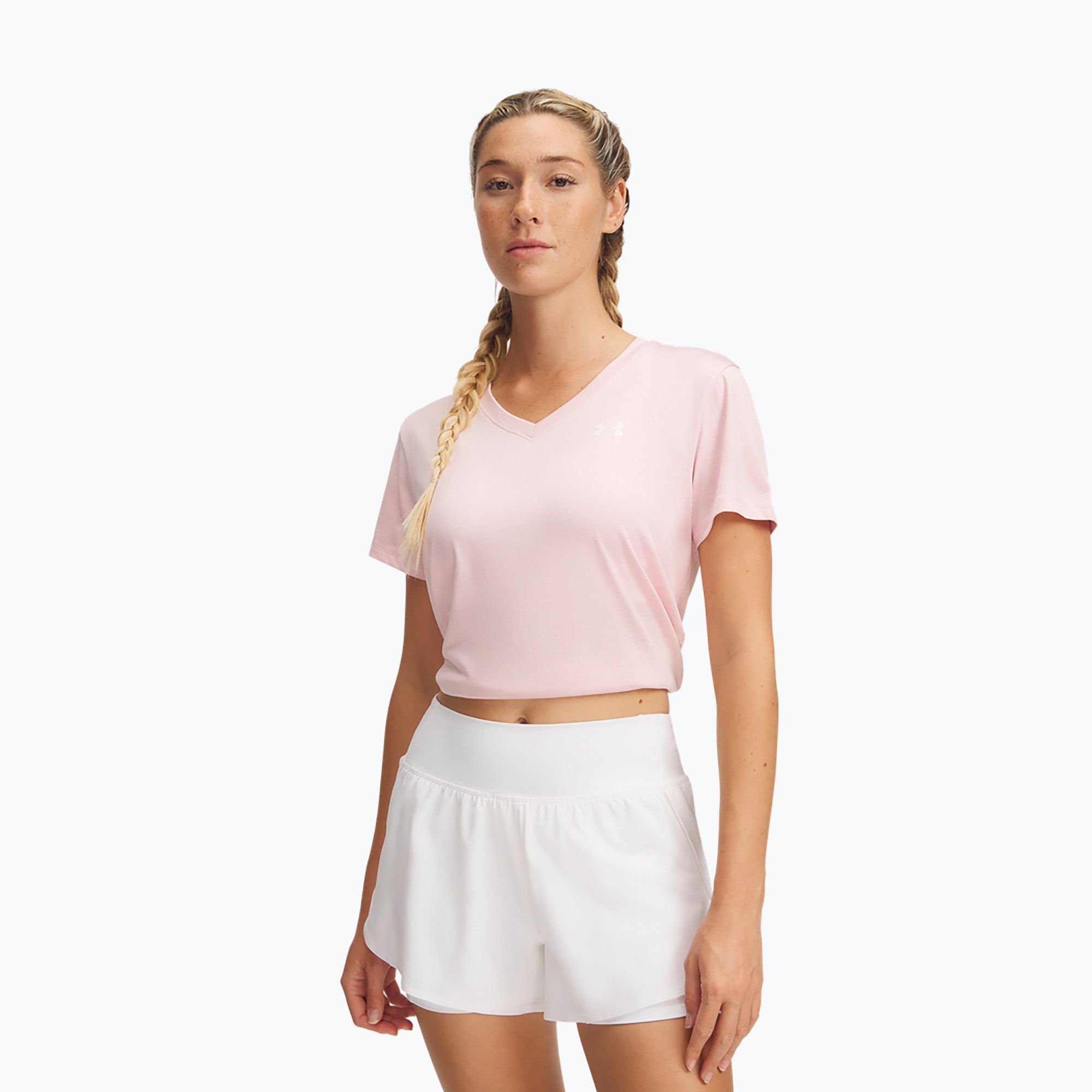 Koszulka treningowa damska Under Armour Tech V-Twist prime pink/white 