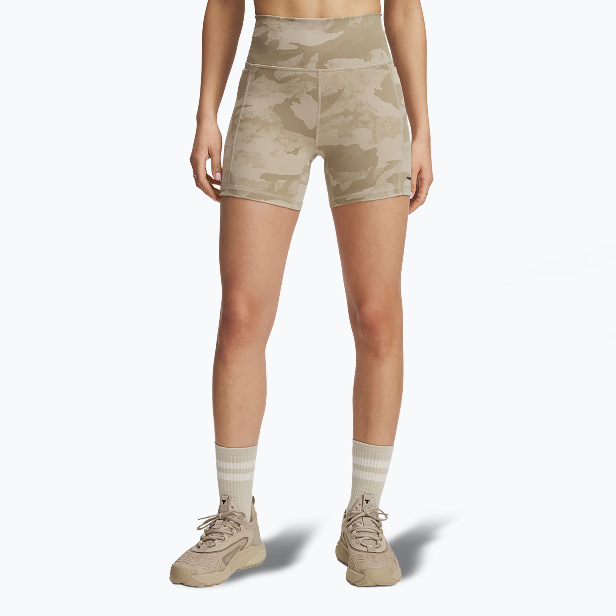 Spodenki treningowe damskie Under Armour Project Rock Middy city khaki/black 