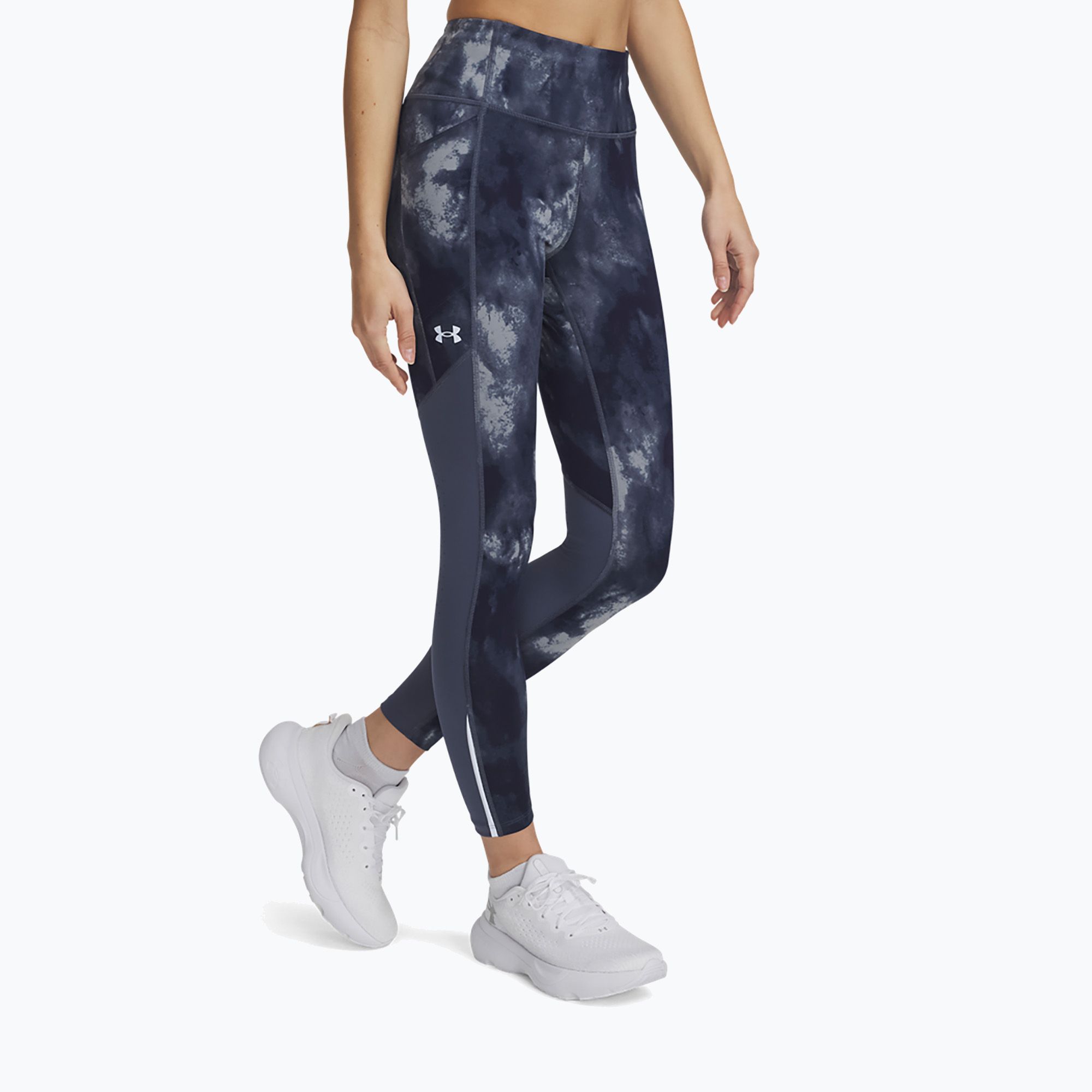 Legginsy do biegania damskie Under Armour Launch Printed Ankle downpour gray/reflective 