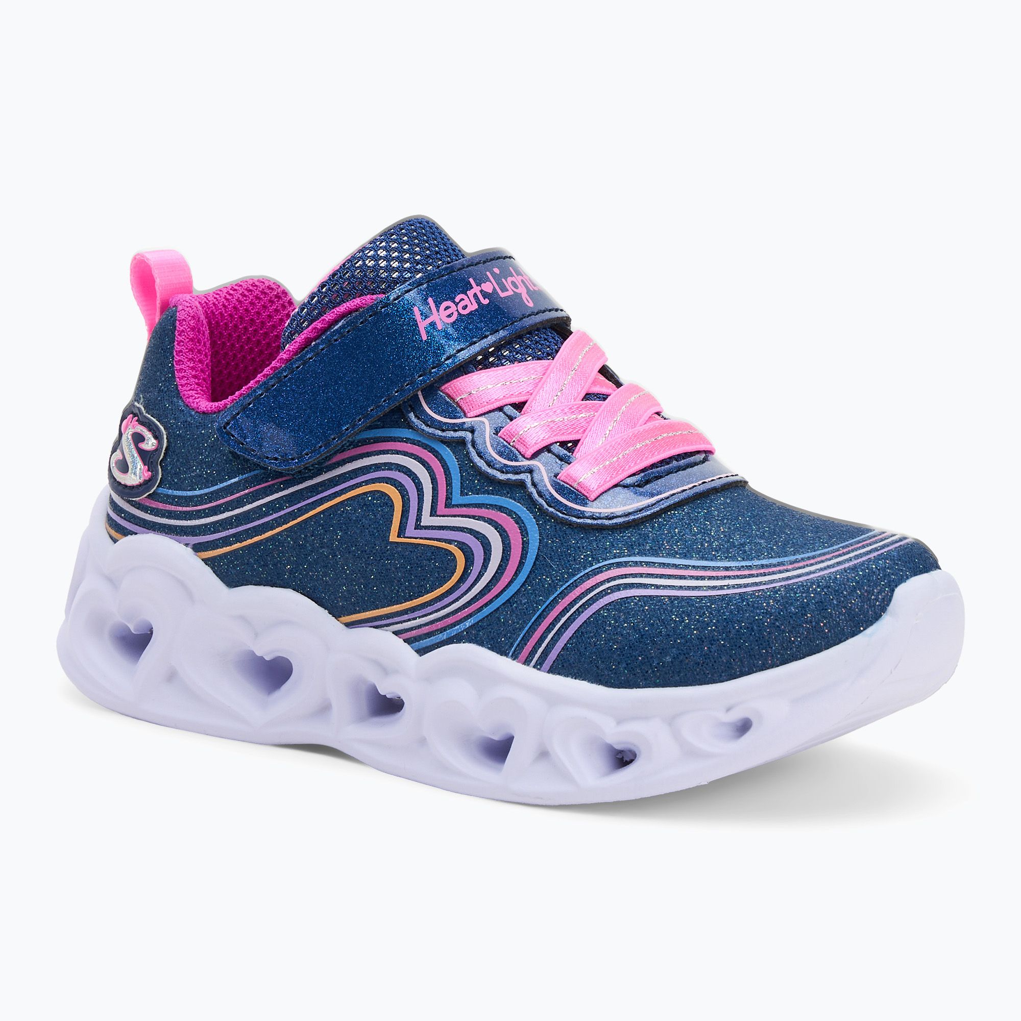 Buty dziecięce SKECHERS Heart Lights Retro Hearts navy leather/multi trim 