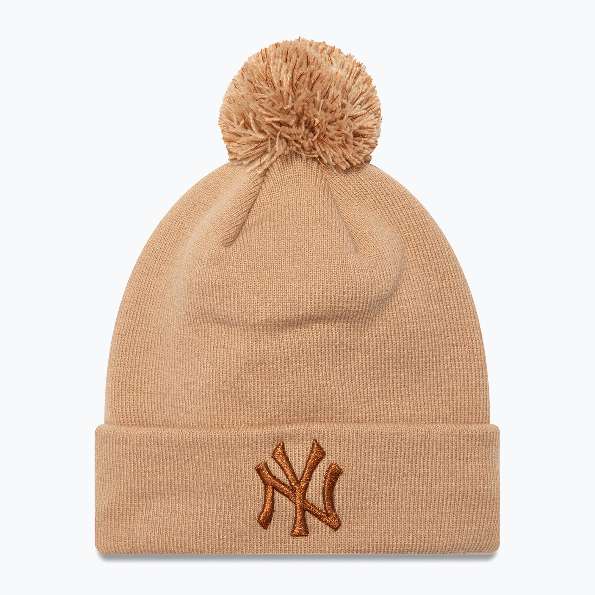 Czapka z daszkiem damska New Era Metallic Bobble Knit Beanie New York Yankees beige 