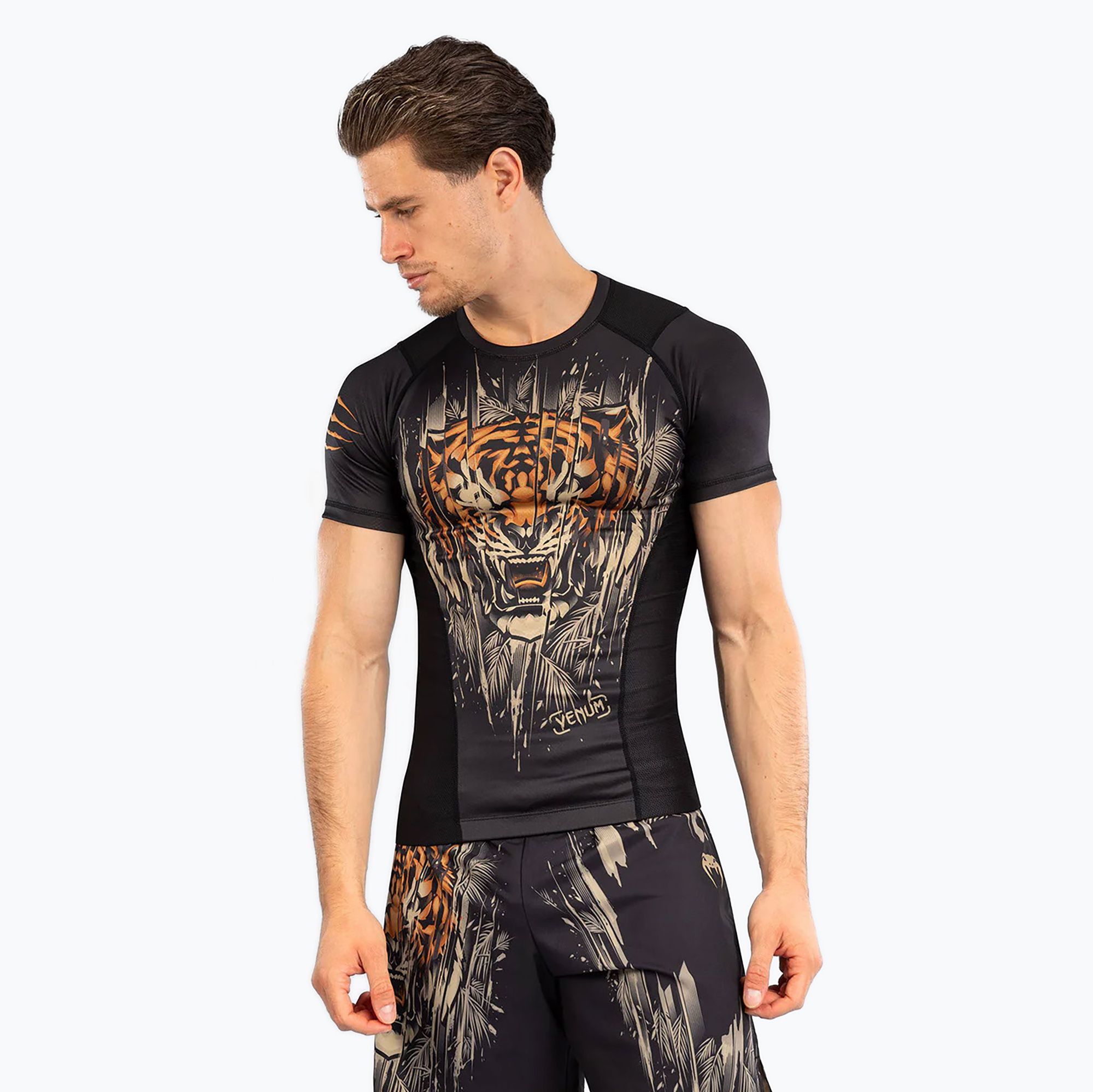 Rashguard męski Venum Tiger Men'S Short Sleeve Rashguard black/neon orange 