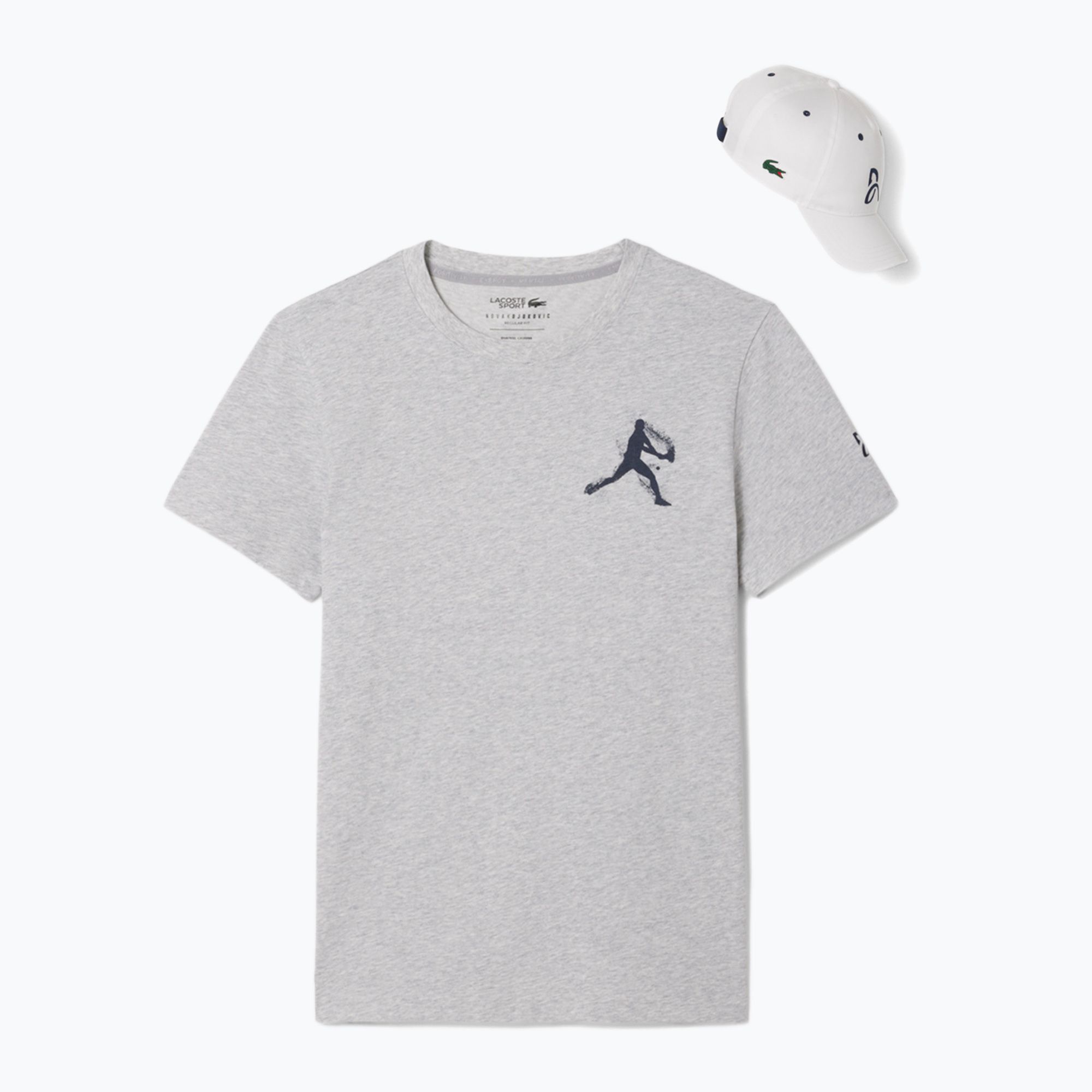 Koszulka męska + czapka Lacoste TH1044 silver chine/ navy blue 