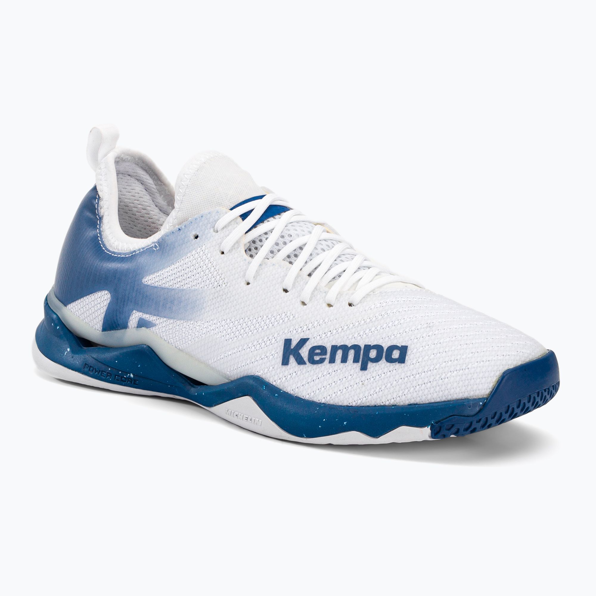 Buty do piłki ręcznej męskie Kempa Wing Lite 2.0 białe/niebieskie 