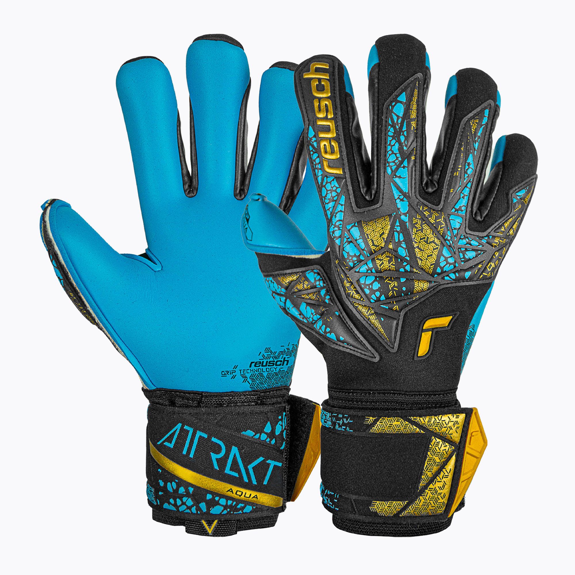 Rękawice bramkarskie Reusch Attrakt Aqua Finger Support black/gold/aqua 