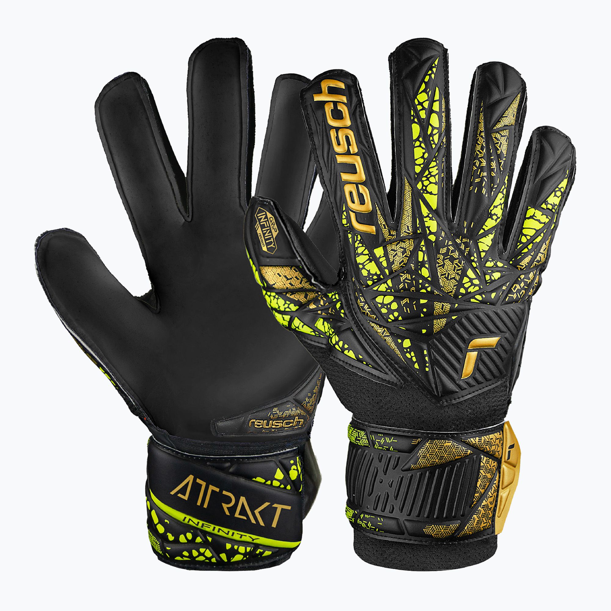 Rękawice bramkarskie dziecięce Reusch Attrakt Infinity Finger Support black/gold/yellow/black