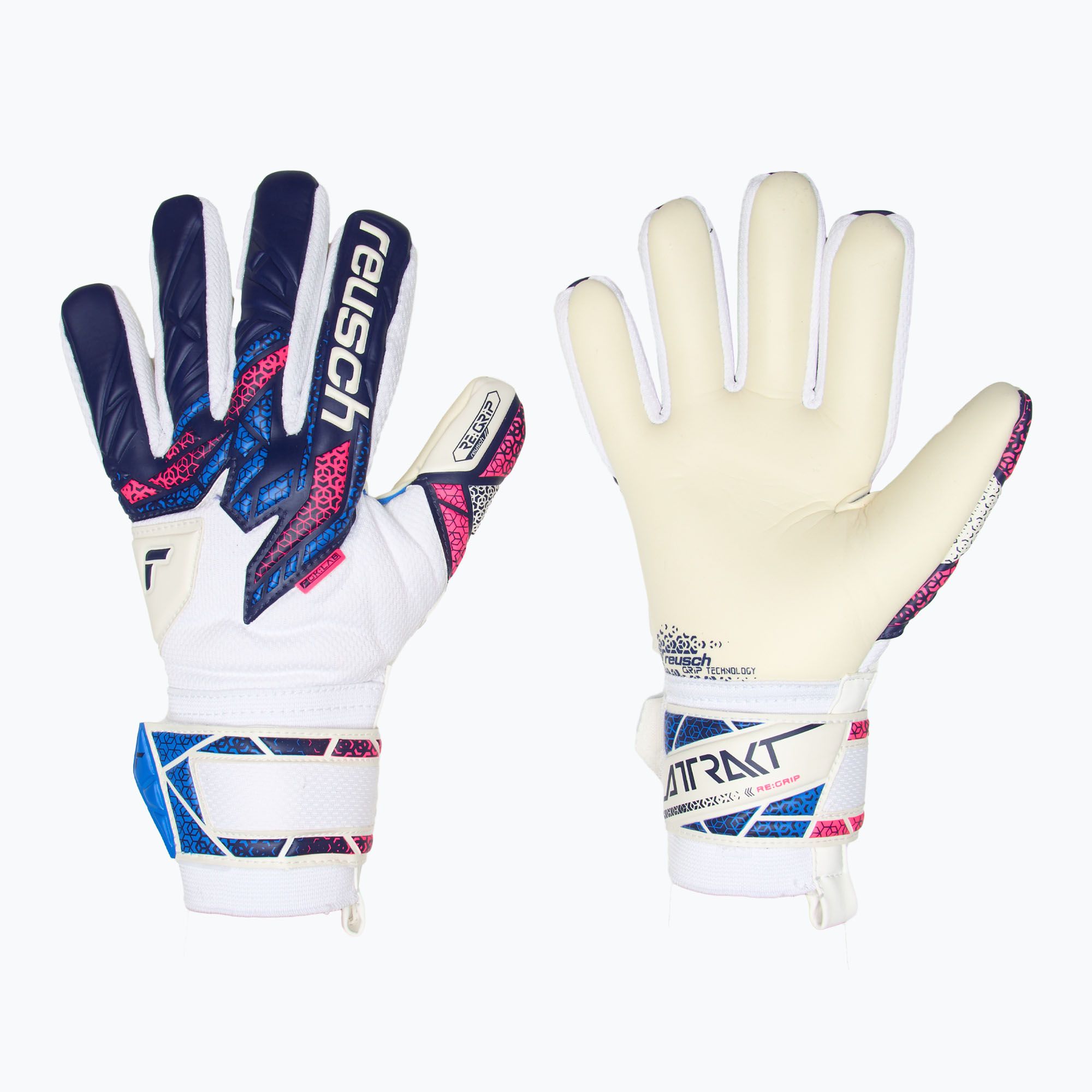 Rękawice bramkarskie dziecięce Reusch Attrakt RE:GRIP NC Junior blue/pink/white 