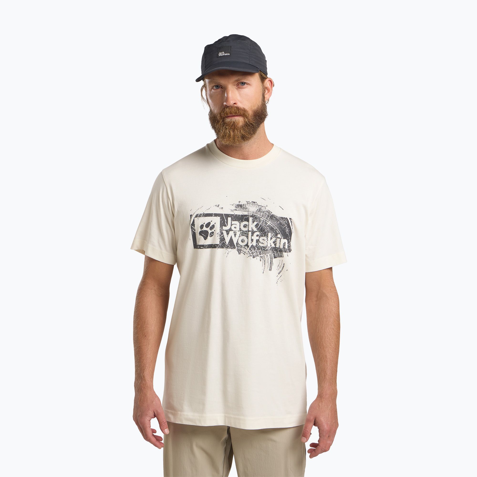 Koszulka męska Jack Wolfskin Jack Wolfskin Brand T wood cotton white 