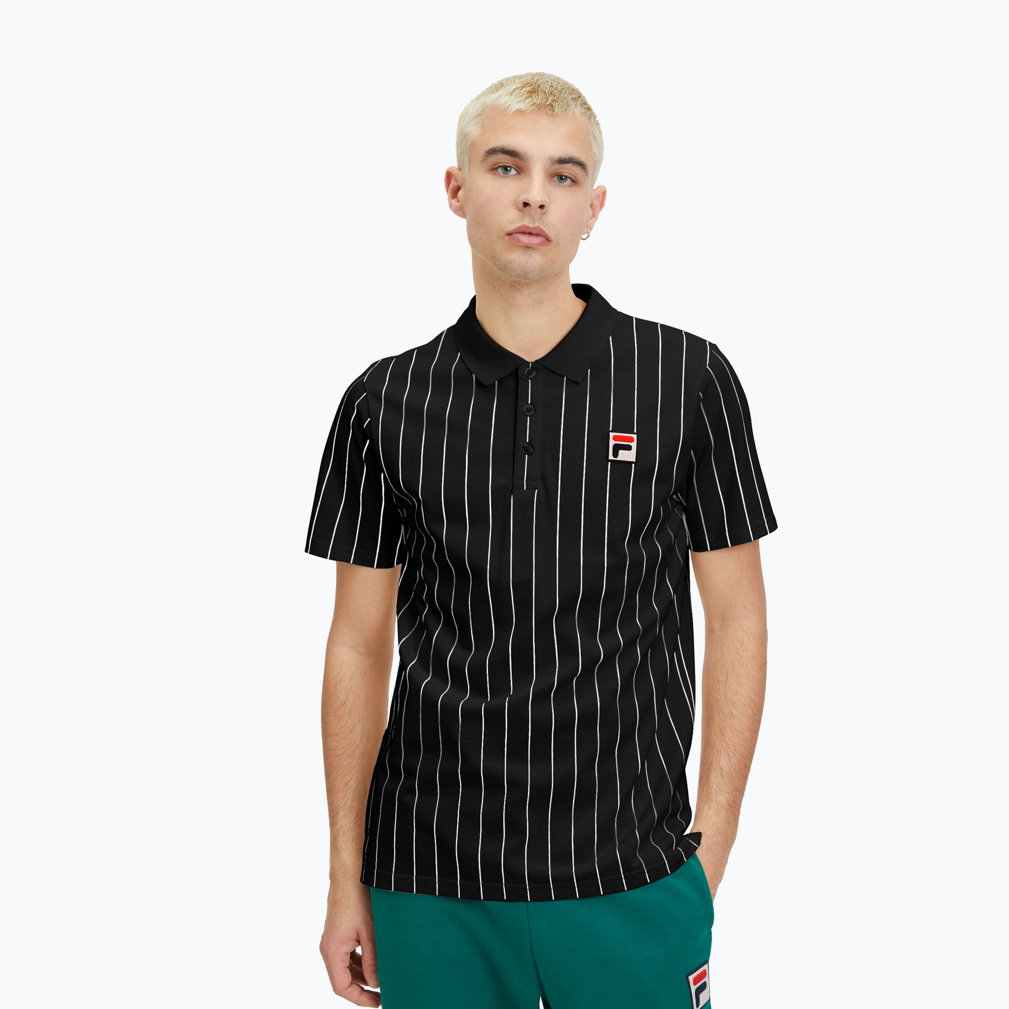 Koszulka polo męska FILA Luckenwalde black/bright white striped 
