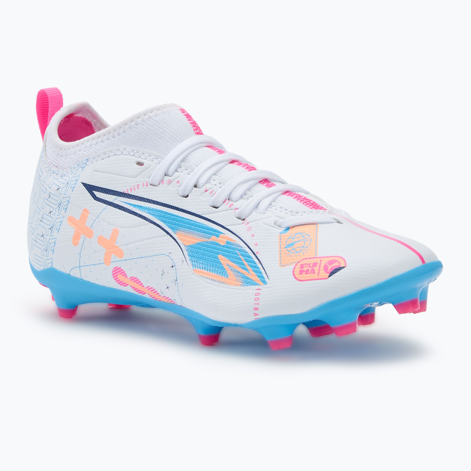 Buty piłkarskie dziecięce PUMA Ultra 5 Match Vol. Up FG/AG Jr puma white/luminous blue 