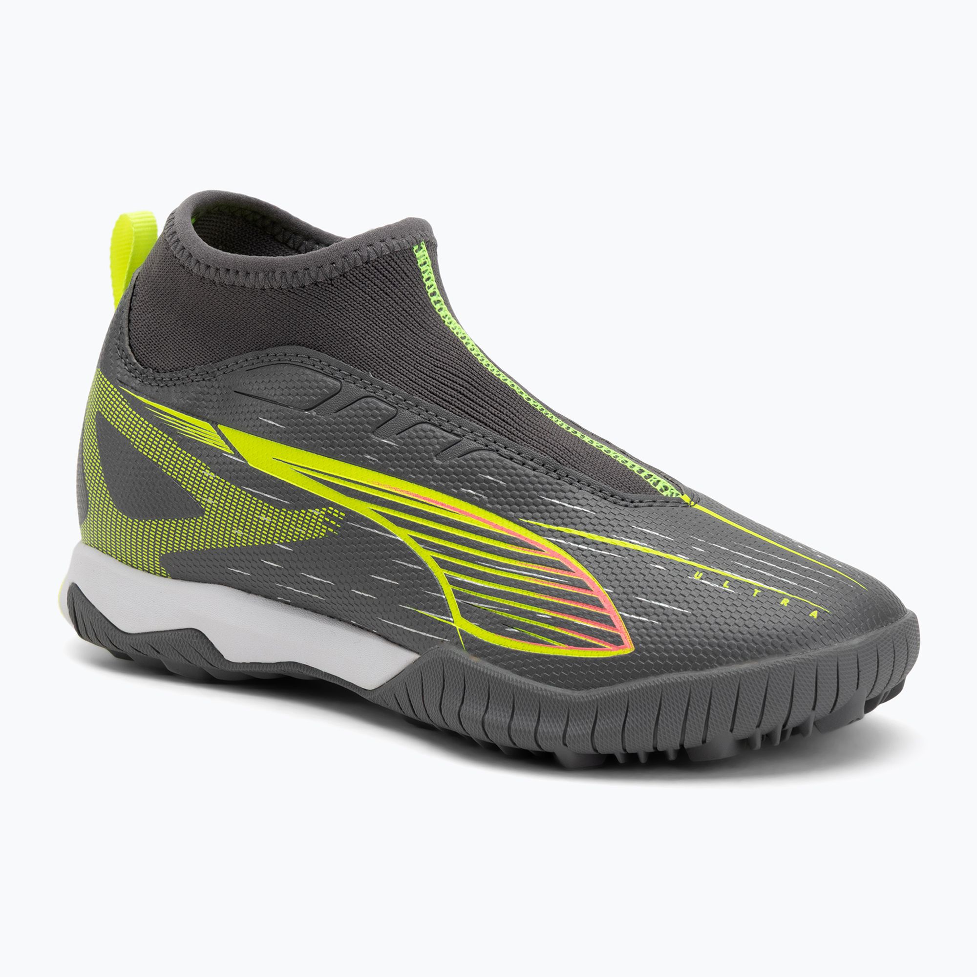 Buty piłkarskie dziecięce PUMA Ultra 5 Match+ LL TT + Mid Jr matte aged silver/yellow alert/puma aged silver 