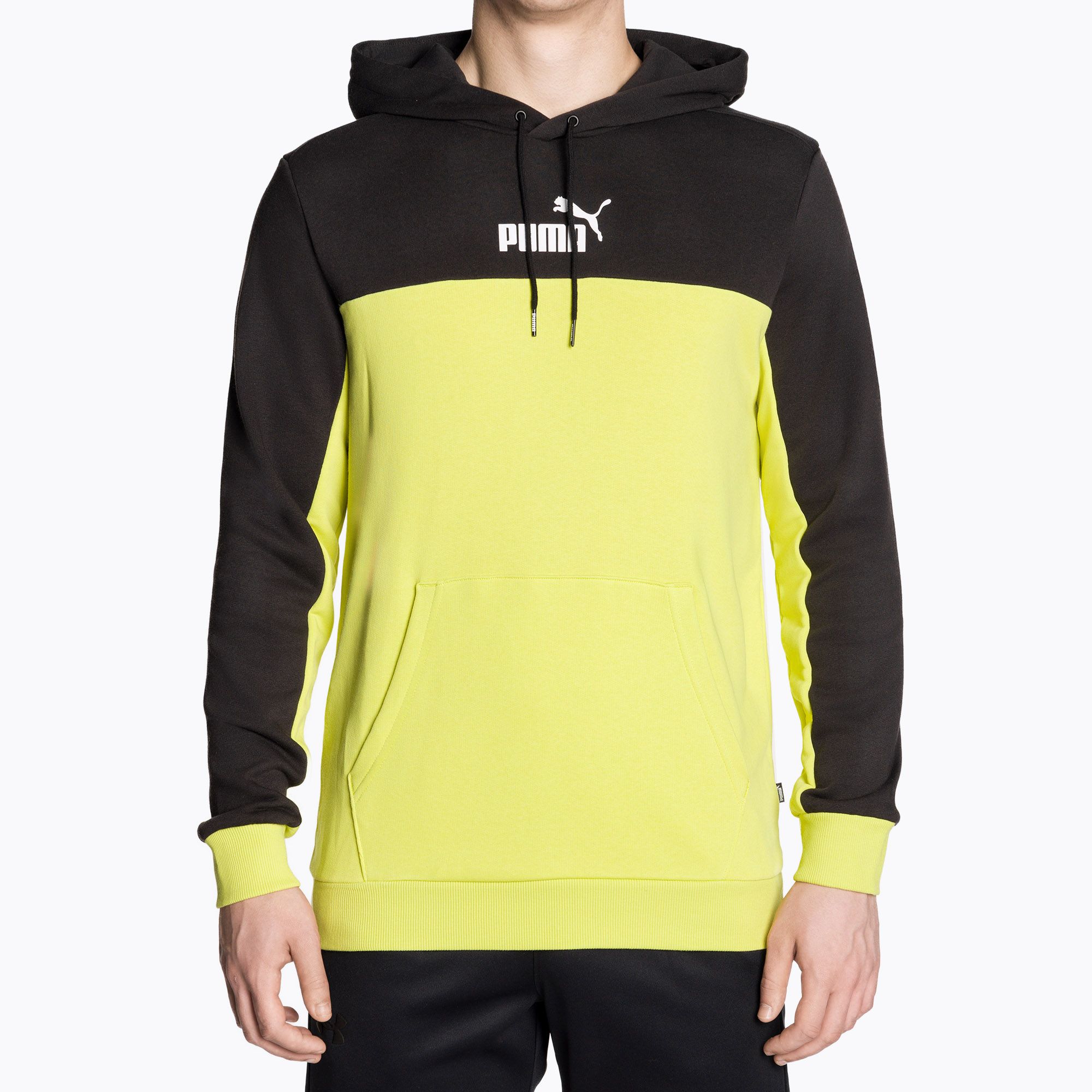 Bluza męska PUMA ESS+ Block Hoodie TR puma black/lime sheen 