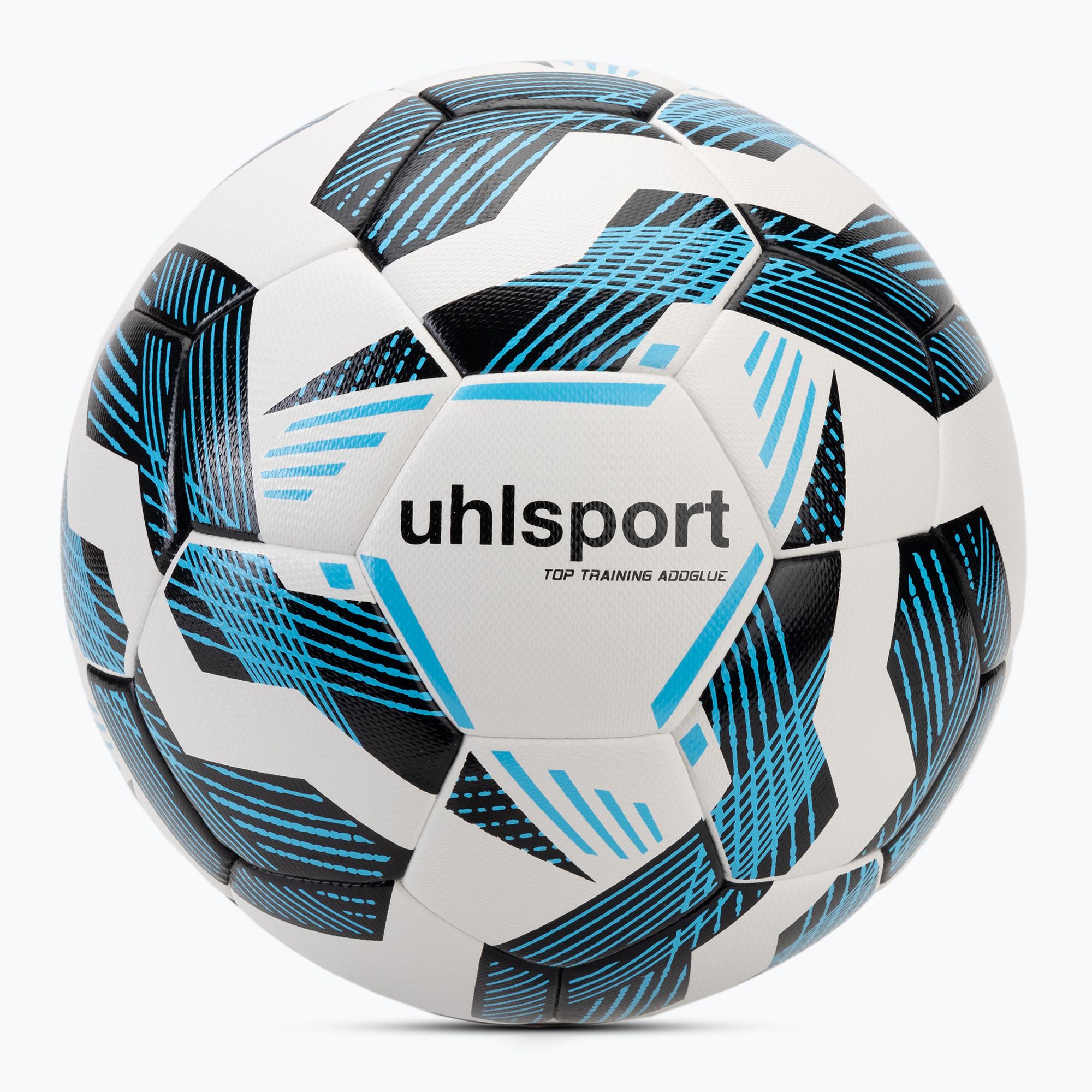 Piłka do piłki nożnej uhlsport Fairtrade Top Training Addglue white/black/fluo blue rozmiar 4 