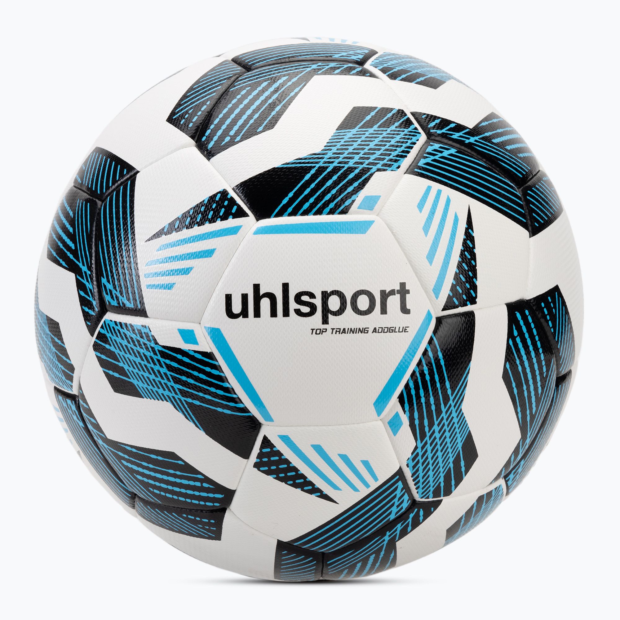 Piłka do piłki nożnej uhlsport Fairtrade Top Training Addglue white/black/fluo blue rozmiar 5 