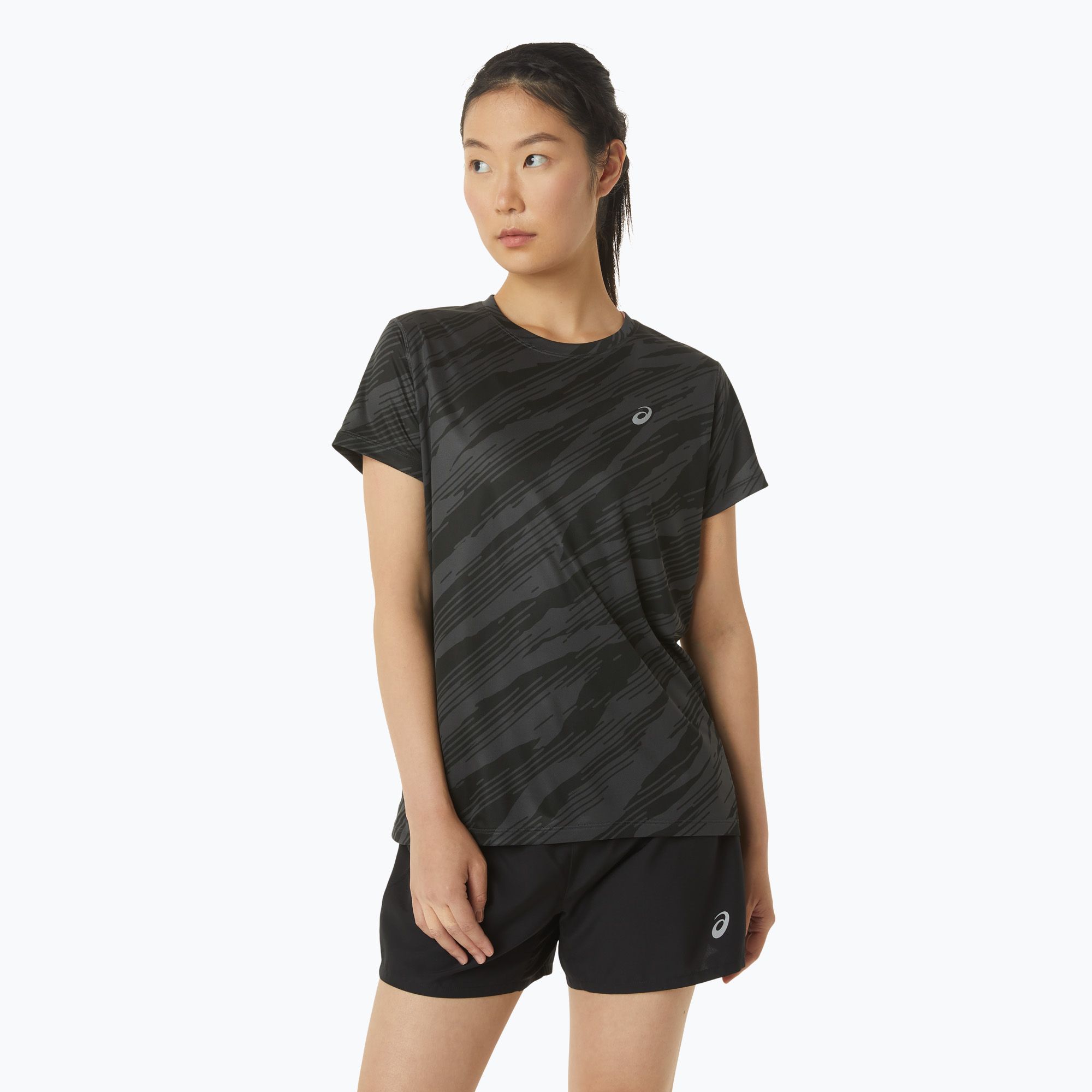 Koszulka do biegania damska ASICS Core All Over Print graphite grey/performance black 