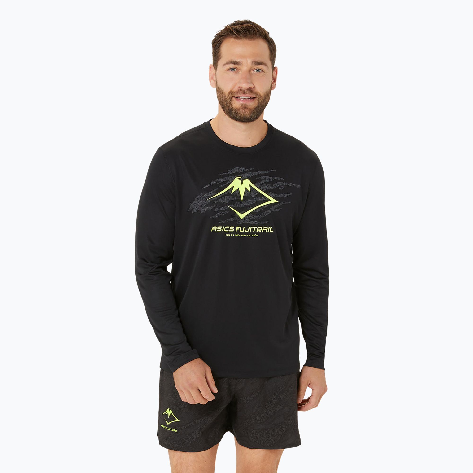 Longsleeve do biegania męski ASICS Fujitrail Logo black/graphic grey/safety yellow 