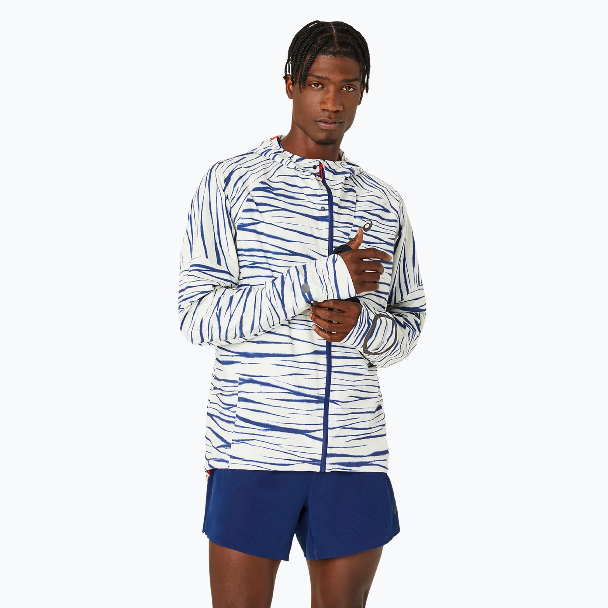 Kurtka do biegania męska ASICS Metarun Shibori Waterproof brich/blue expanse 