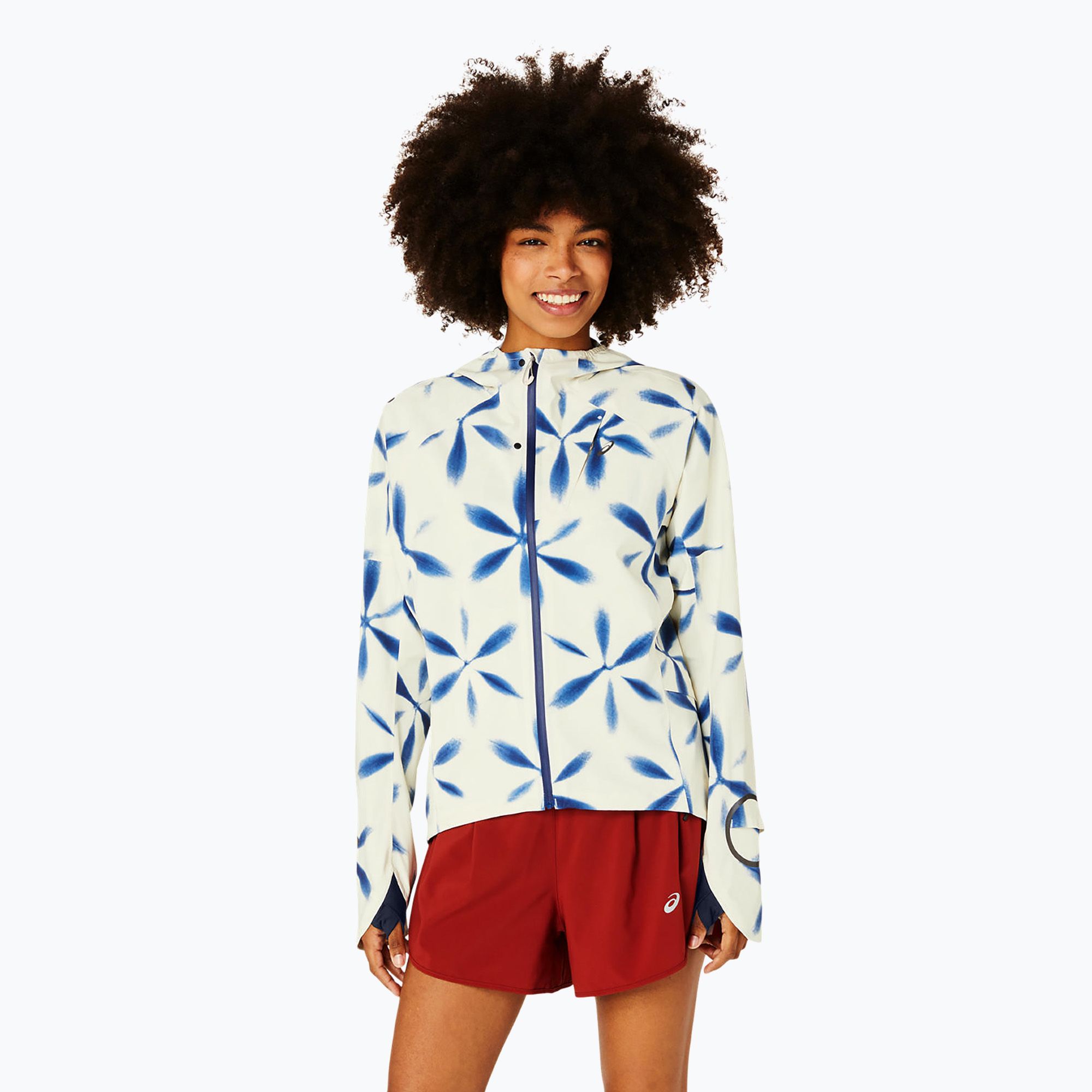 Kurtka do biegania damska ASICS Metarun Shibori Waterproof birch/blue expanse 