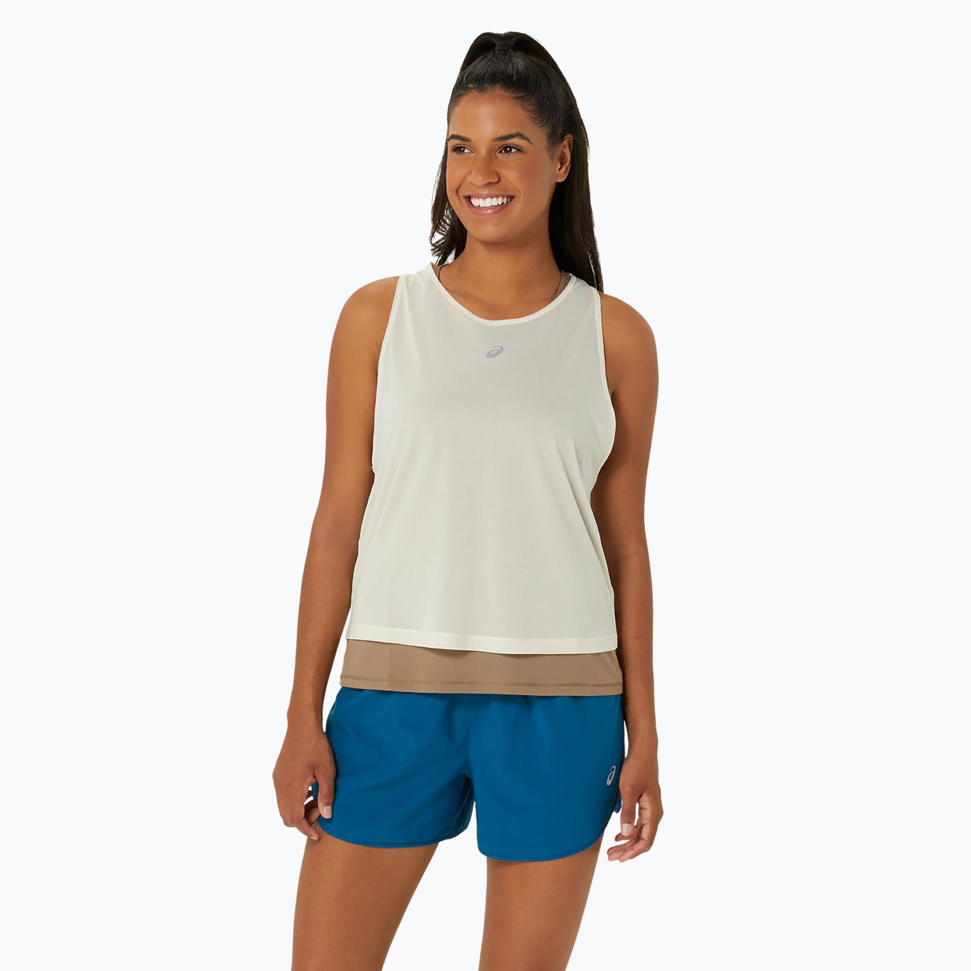Koszulka do biegania 2w1 damska ASICS Nagino Run Tank oatmeal/pepper 