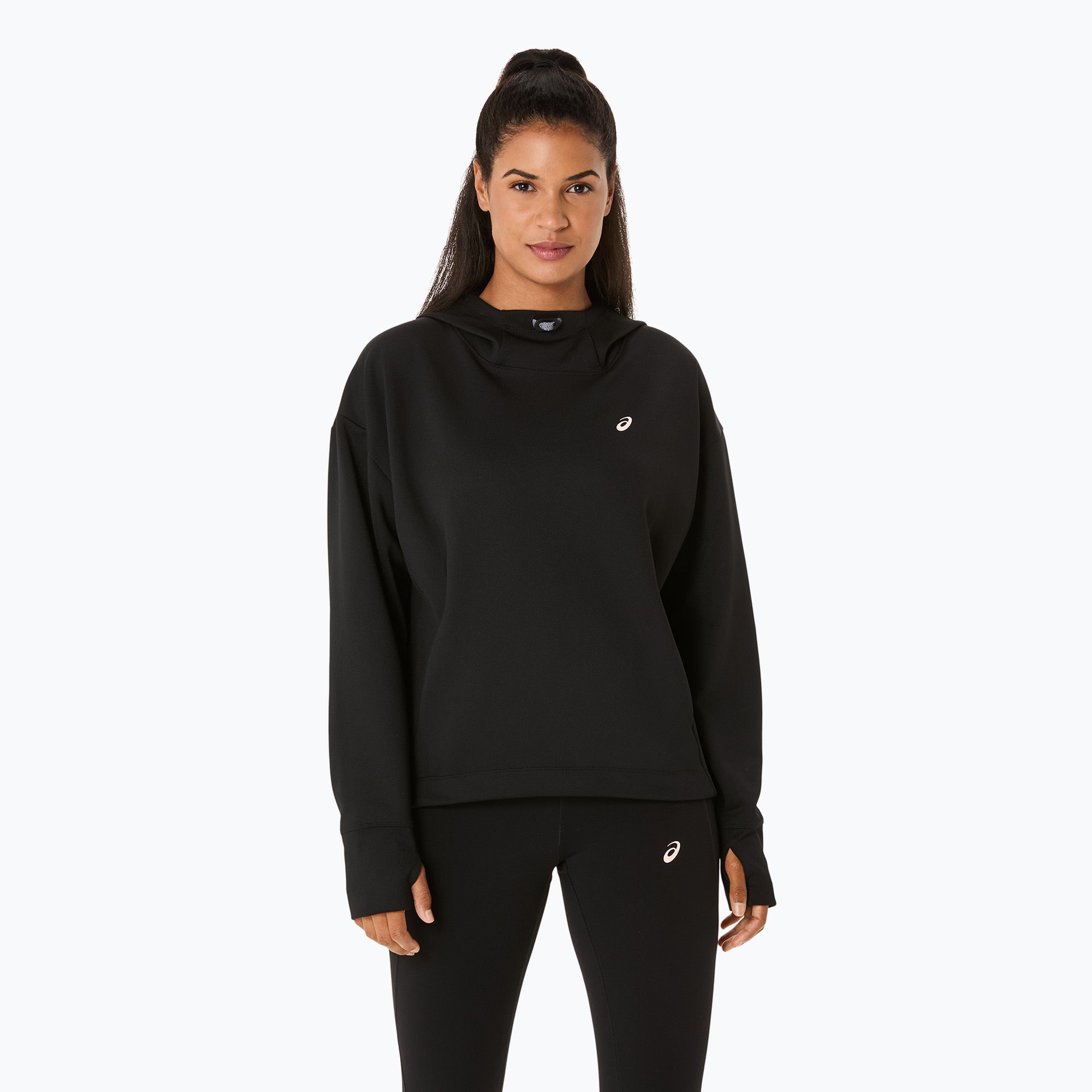 Bluza do biegania damska ASICS Nagino Run Adjustable Hoodie performance black 
