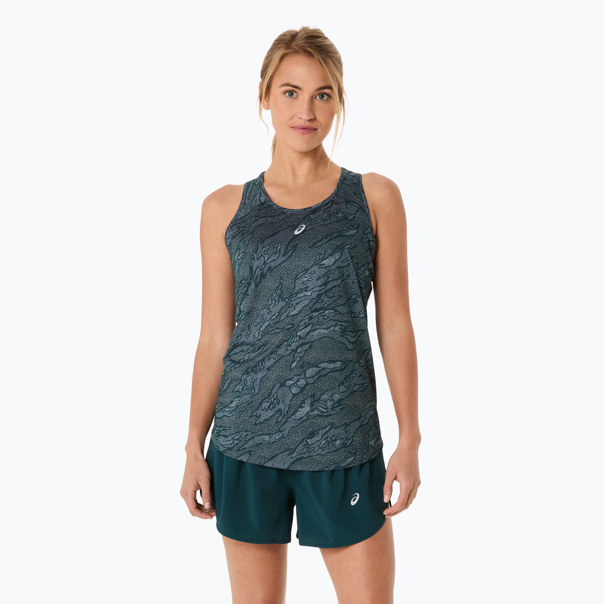Koszulka do biegania damska ASICS Road All Over Print Tank saxon green/light ube 