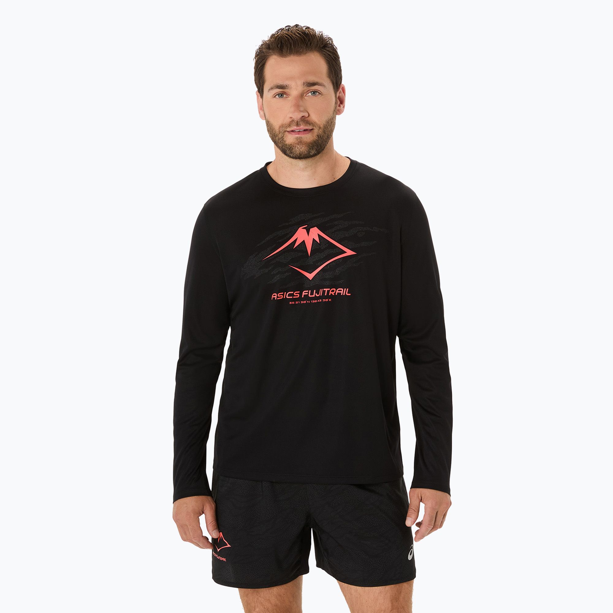 Longsleeve do biegania męski ASICS Fujitrail Logo performance black/carbon/coral reefl 