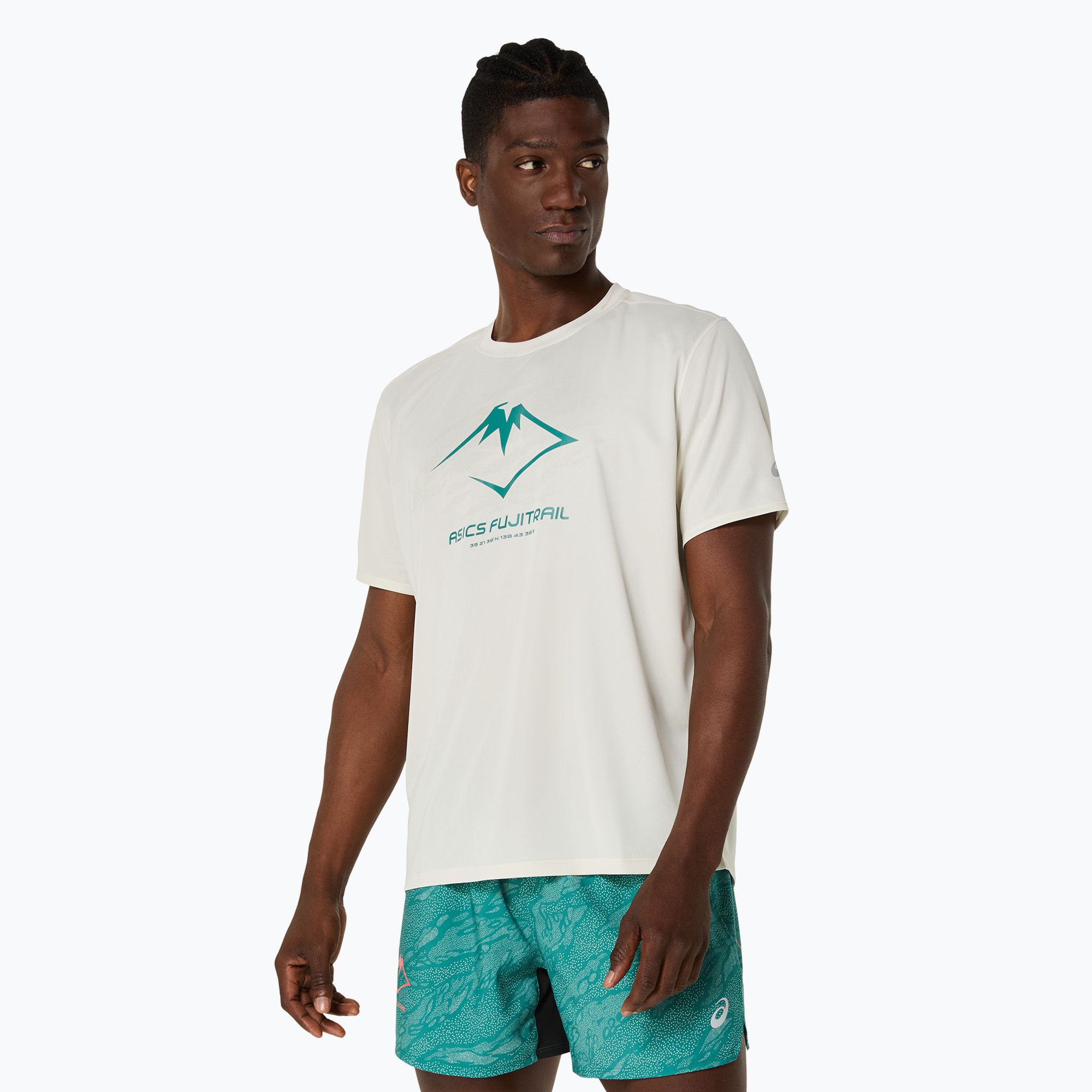 Koszulka do biegania męska ASICS Fujitrail Logo birch/white sage/rainy lake 