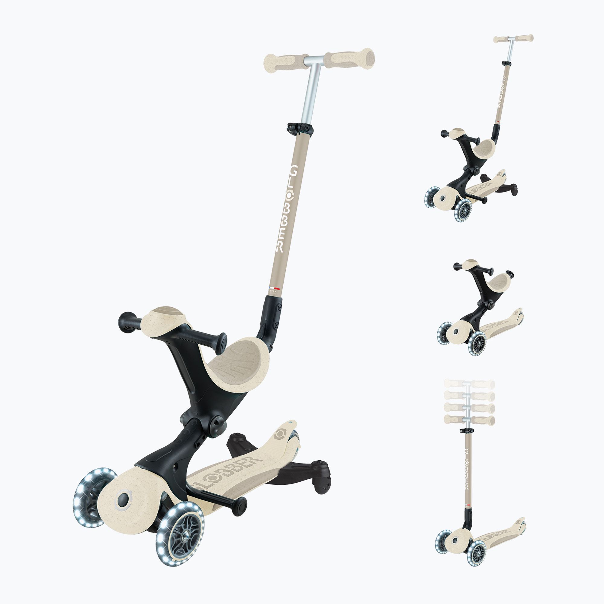 Hulajnoga trójkołowa dziecięca Globber Go.Up Deluxe Lights Ecologic 360 coconut 