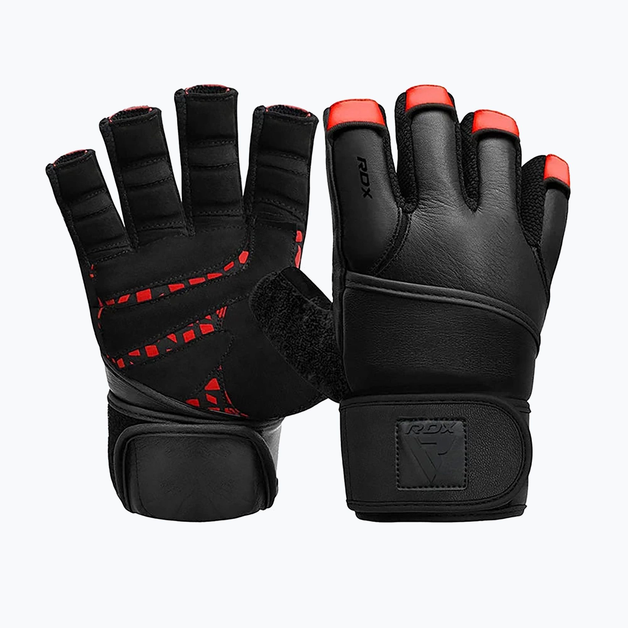 Rękawiczki treningowe RDX L4 Finger Weightlifting Leather red/black 