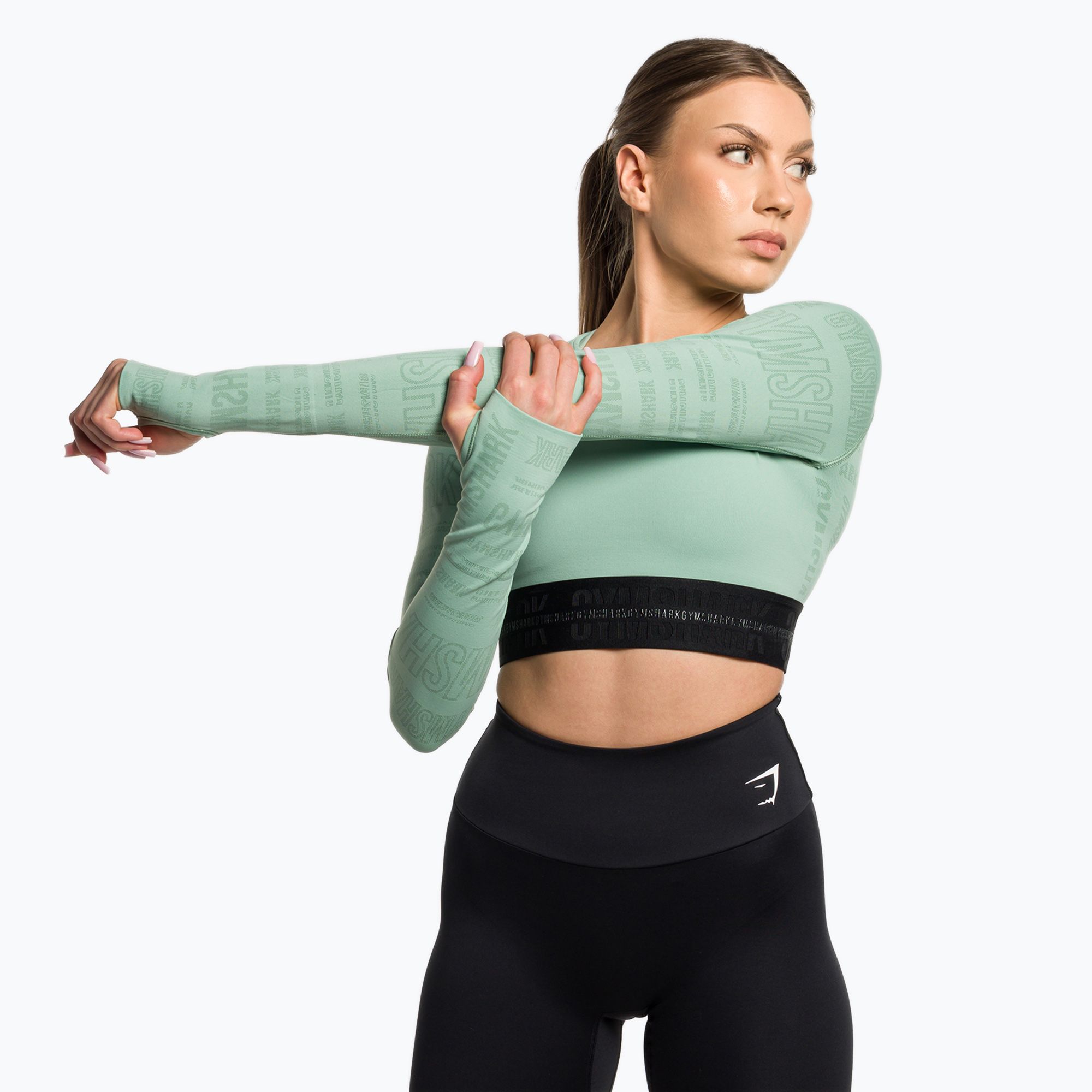 Top treningowy longsleeve damski Gymshark Vision Crop Top green/black 