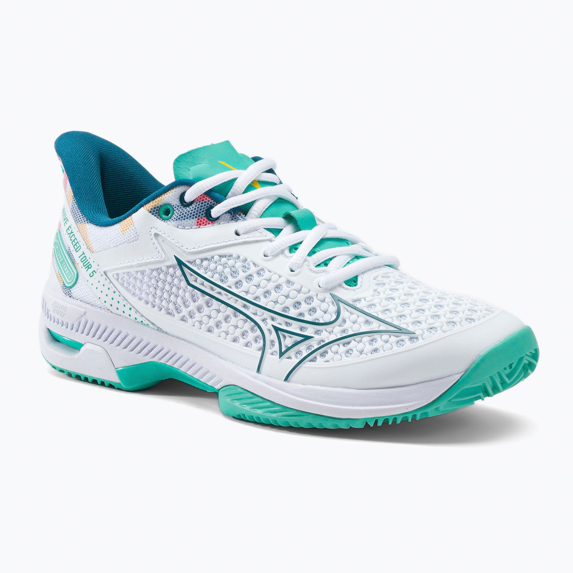 Buty do tenisa damskie Mizuno Wave Exceed Tour 5 CC white/turquoise/moroccan blue 