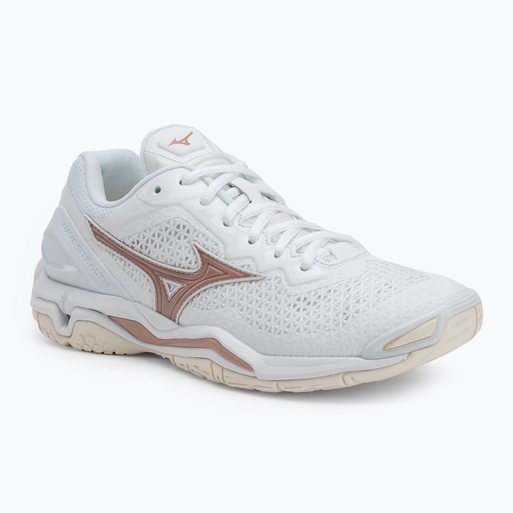 Buty do piłki ręcznej damskie Mizuno Wave Stealth V white/rose/snow white 