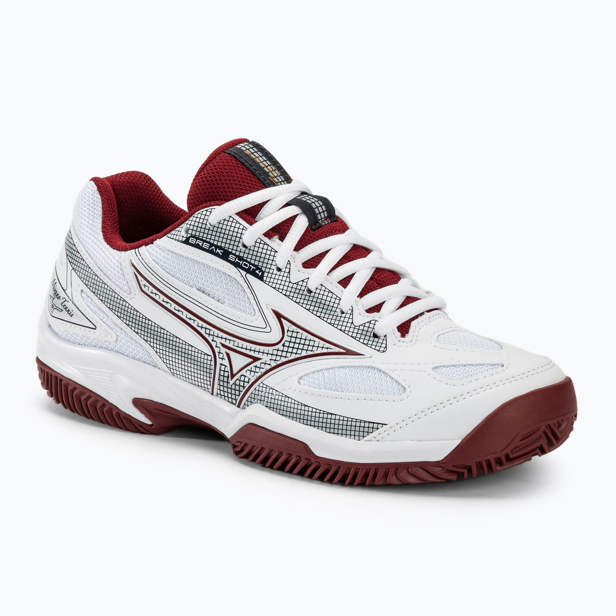 Buty do tenisa damskie Mizuno Break Shot 4 CC white/ cabernet/ papyrus 