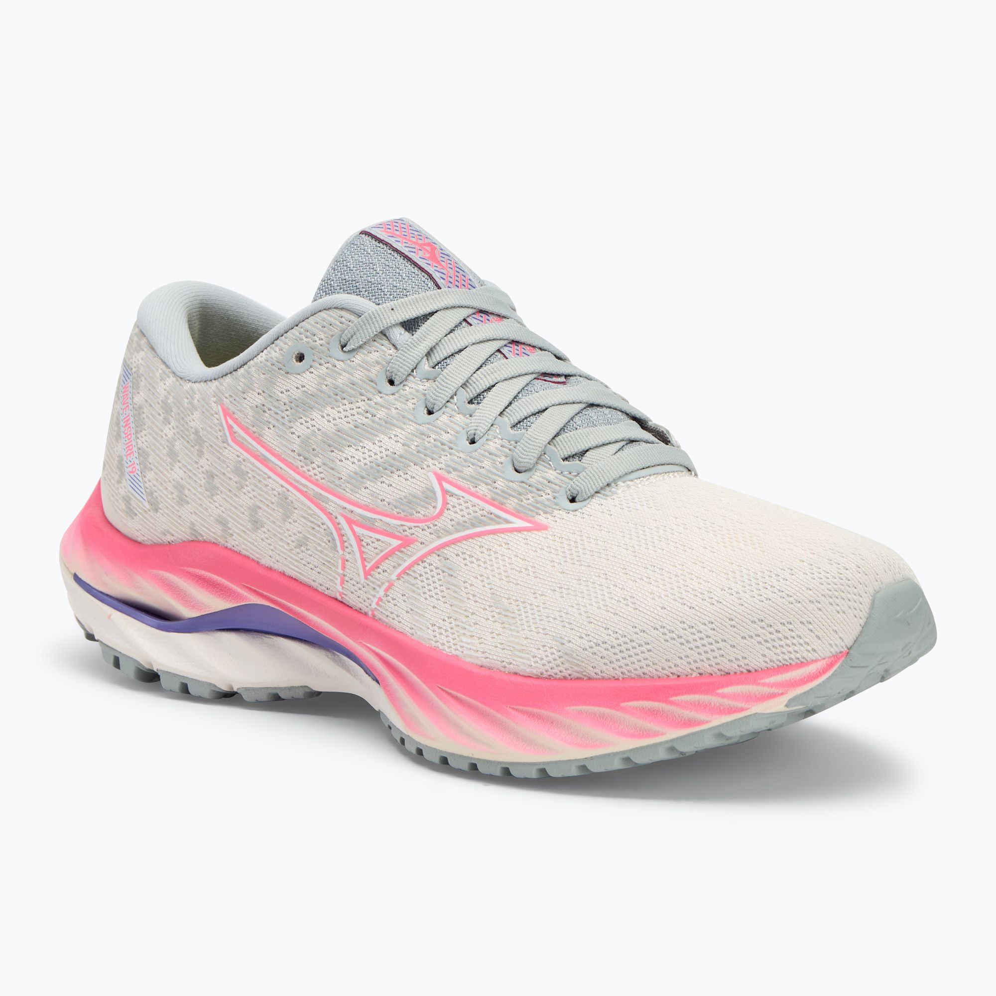 Buty do biegania damskie Mizuno Wave Inspire 19 snow white/ hi vis pink/ purple punch 