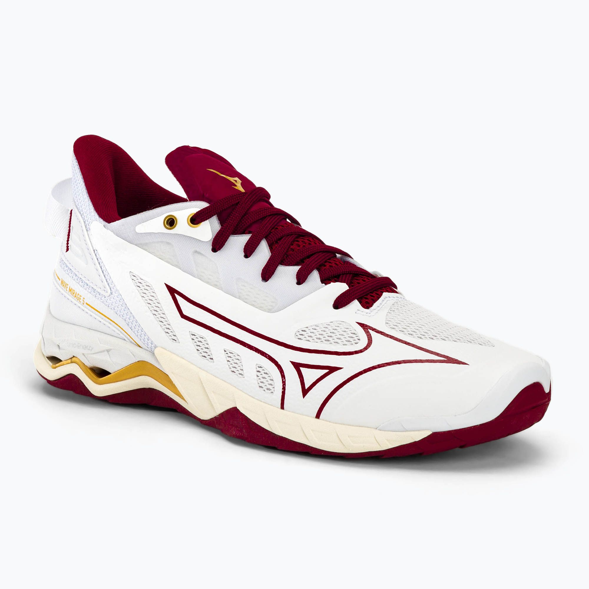 Buty do piłki ręcznej damskie Mizuno Wave Mirage 5 white/cabernet/mp gold 