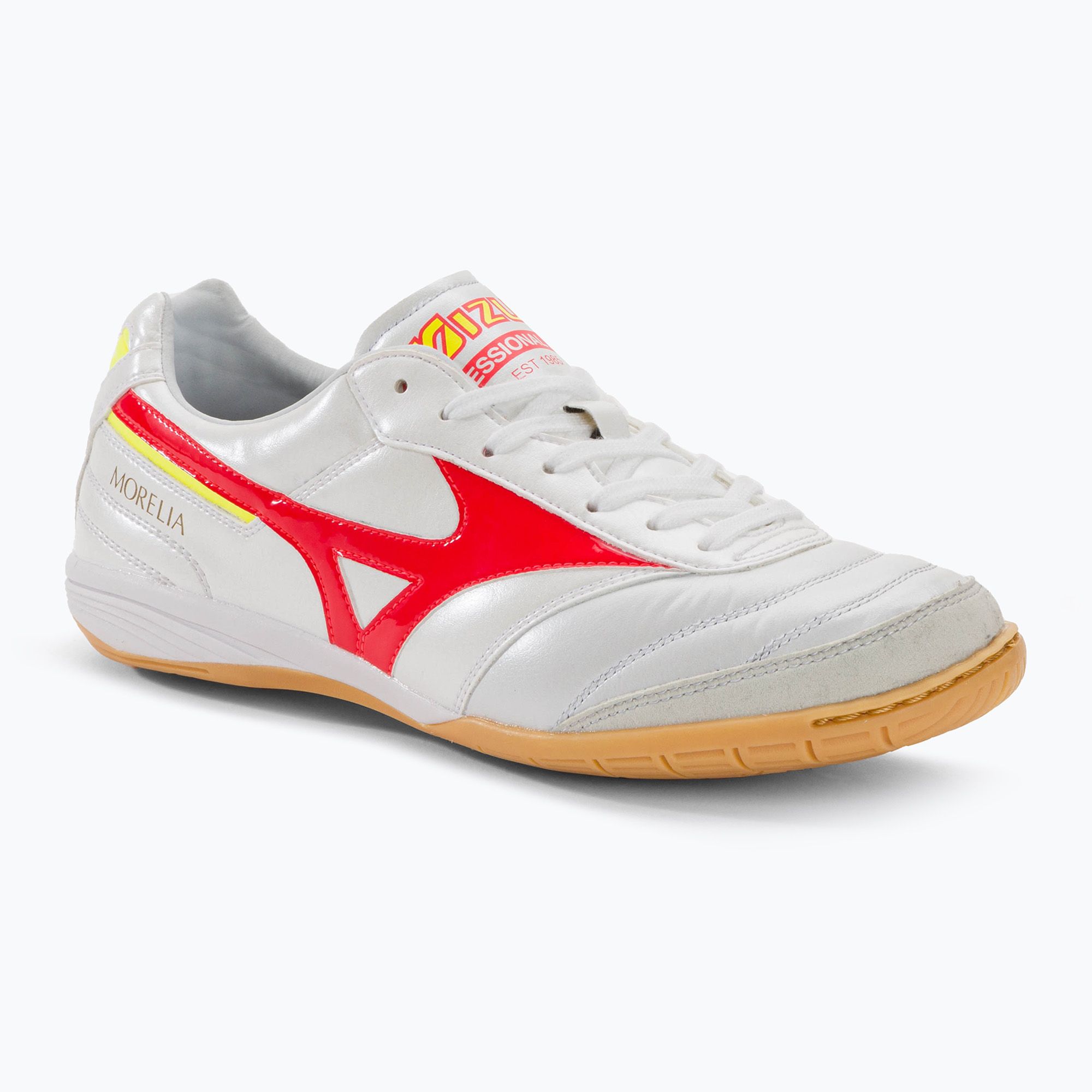 Buty piłkarskie męskie Mizuno Morelia Sala Elite IN white/flery coral2/bolt2 